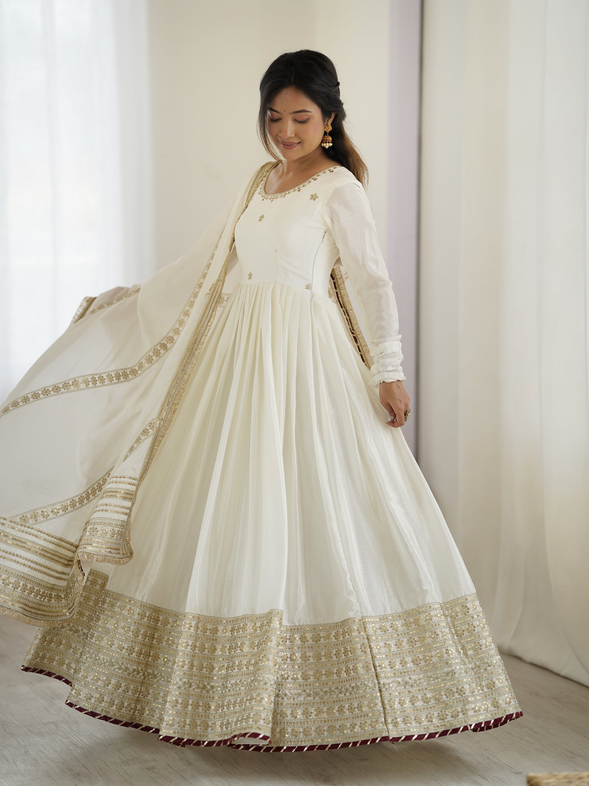 "Elegant Duo: Traditional Anarkali Dresses in Ivory and Black | KRUSHI LIFE STYLR