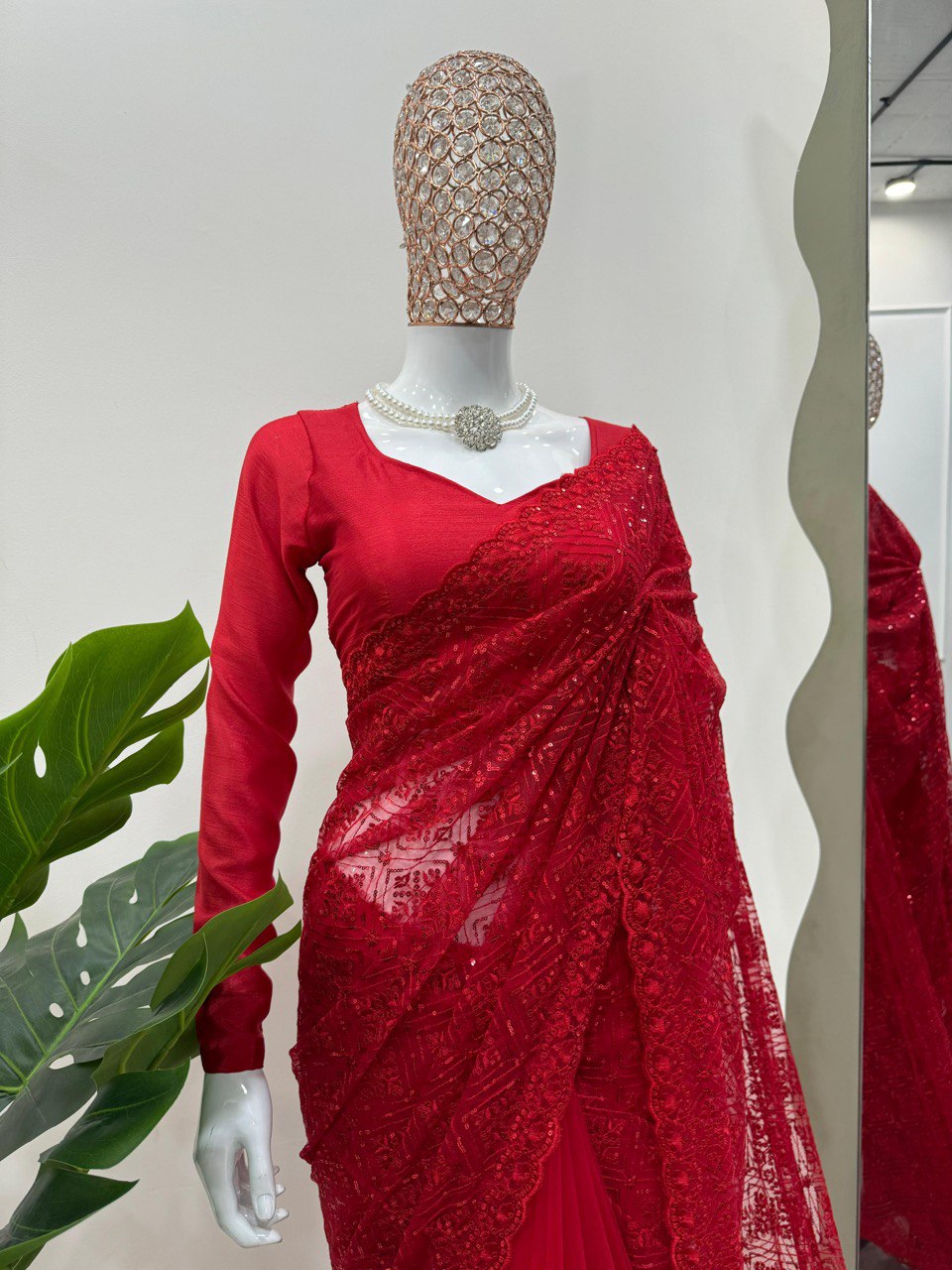 " Red Embroidery and Sequence Work Saree |Krushi Life Style "