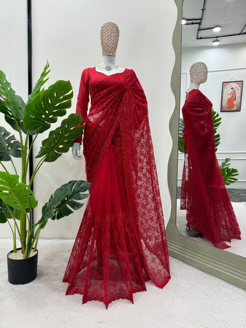 " Red Embroidery and Sequence Work Saree |Krushi Life Style "