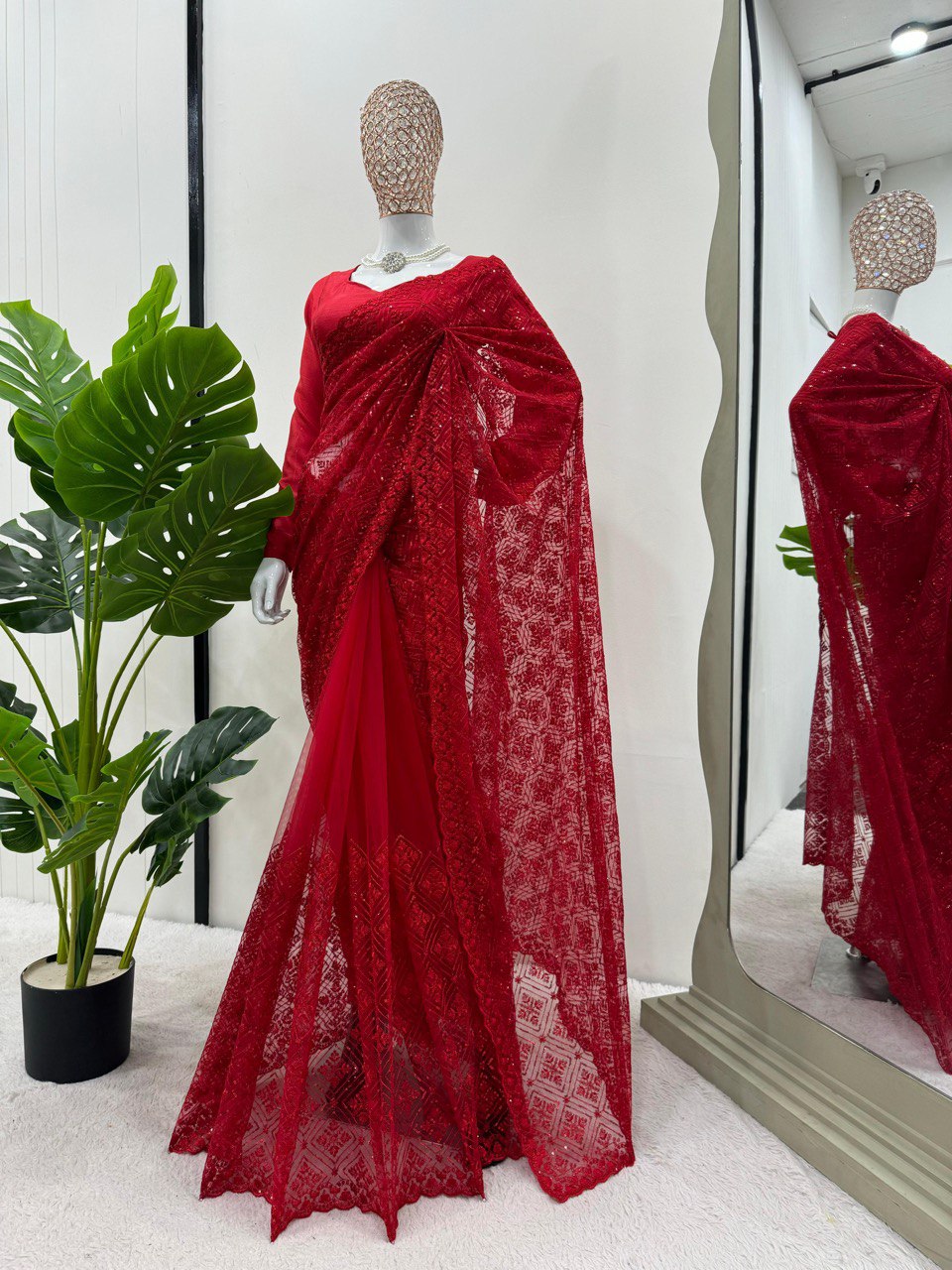 " Red Embroidery and Sequence Work Saree |Krushi Life Style "