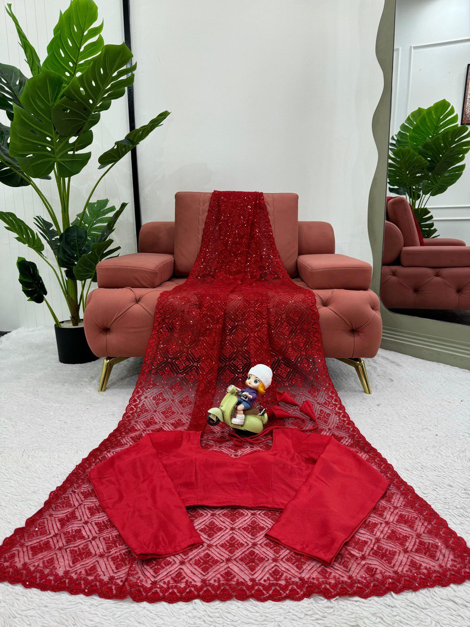" Red Embroidery and Sequence Work Saree |Krushi Life Style "