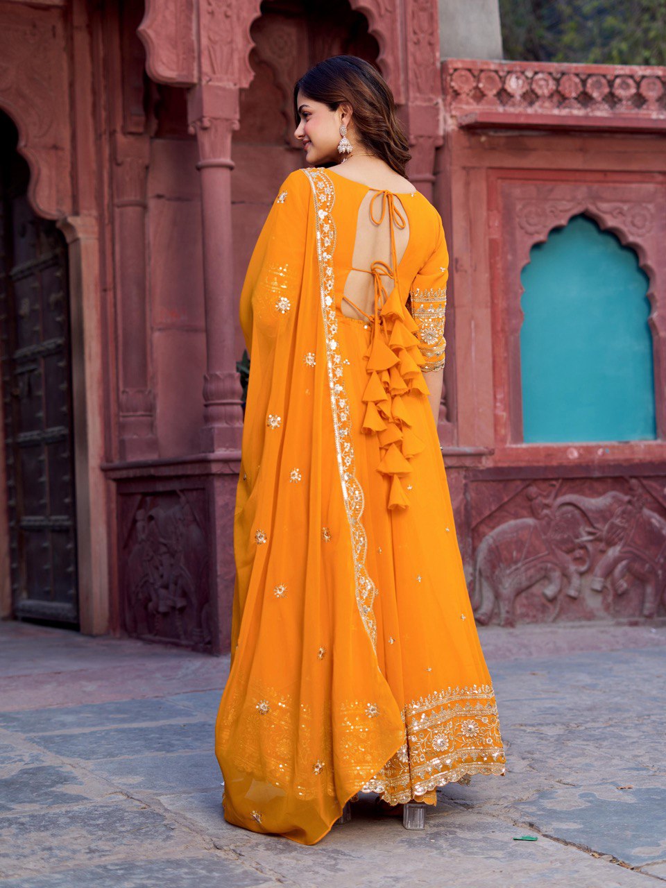 "Embroidered Gown with Pant and Dupatta Set | Krushi Life Style