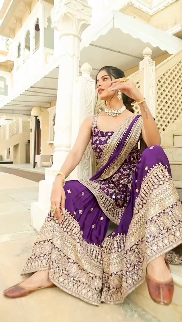 "Royal Violet Embroidered Lehenga Elegance | Krushi Life Style "