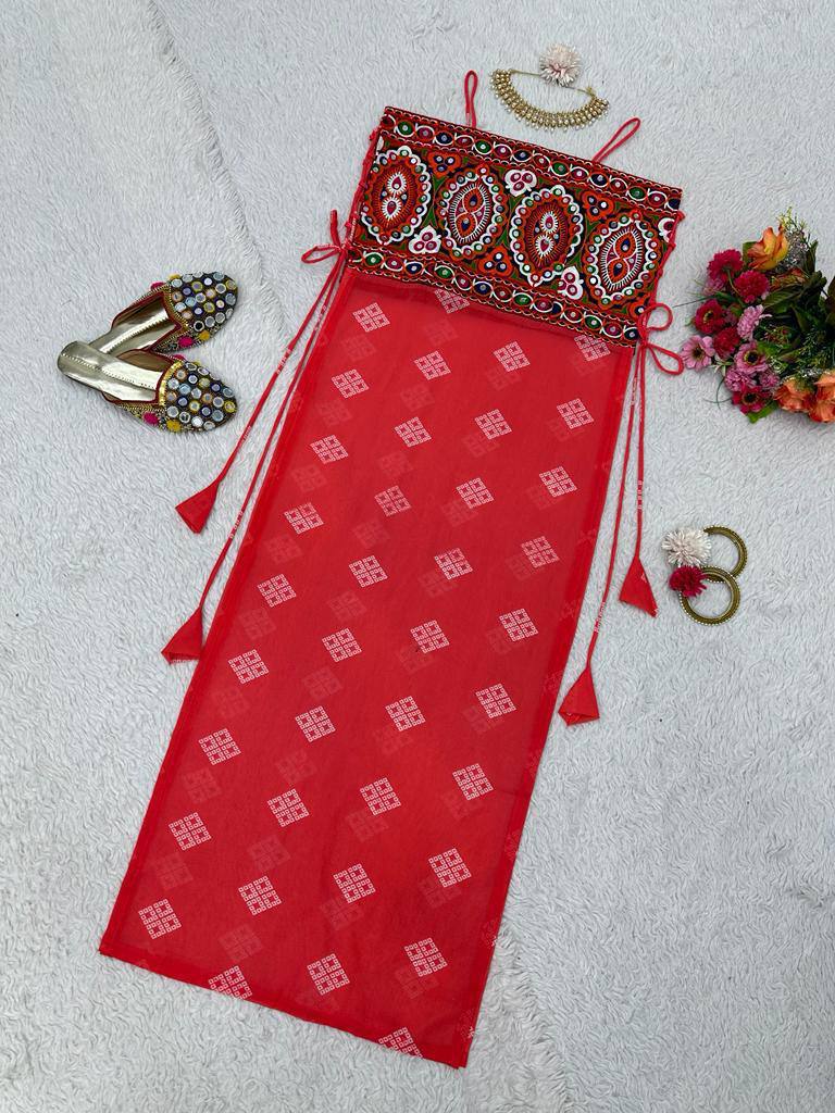 " Gerba Style Red Bandhani Mirror Work Crop Top – Traditional Chic | Krushi Life Style"