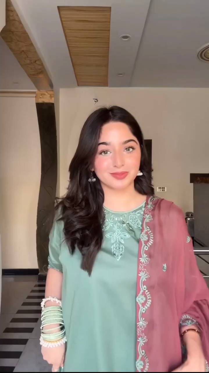 "Elegant Pastel Green Traditional Outfit with Contrasting Dupatta"