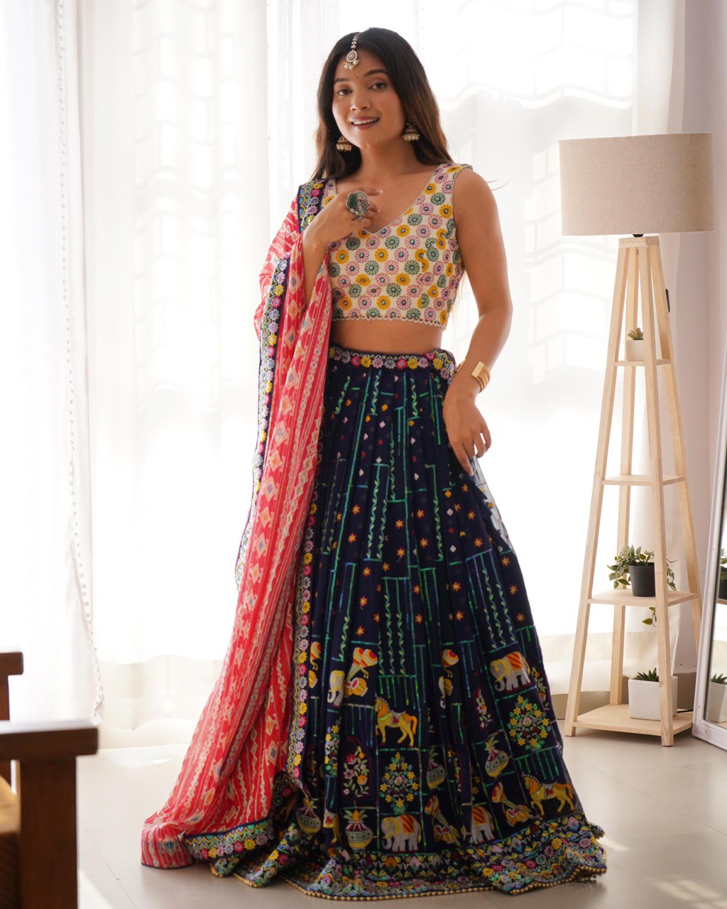 "Vibrant Navratri-Inspired Embroidered Lehenga Choli Set | Krushi Life Style