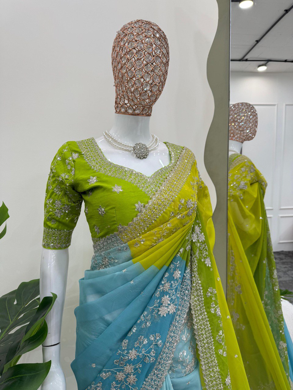 " SKY and Leman color saree Set | Krushi Life Style "