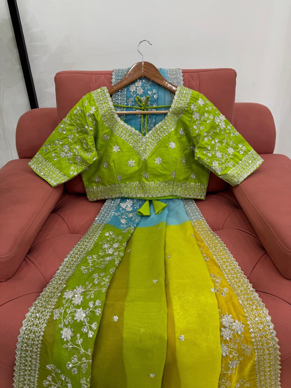 " SKY and Leman color saree Set | Krushi Life Style "