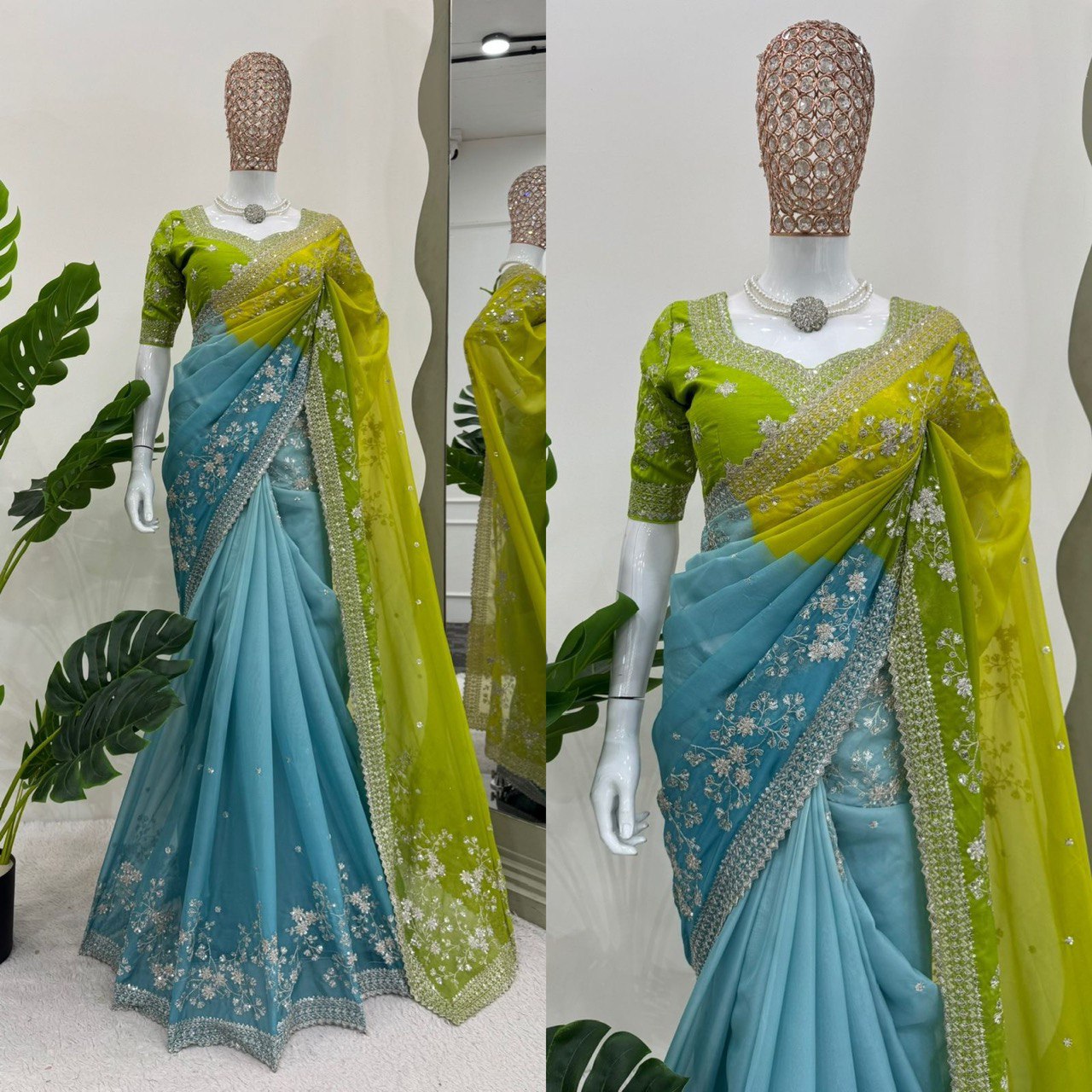 " SKY and Leman color saree Set | Krushi Life Style "