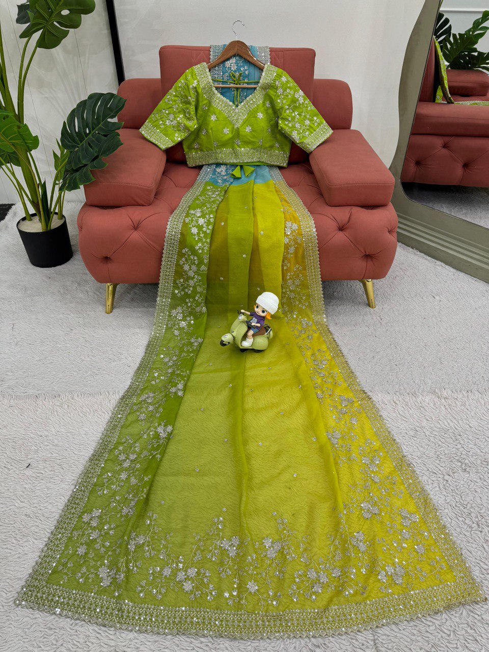 " SKY and Leman color saree Set | Krushi Life Style "