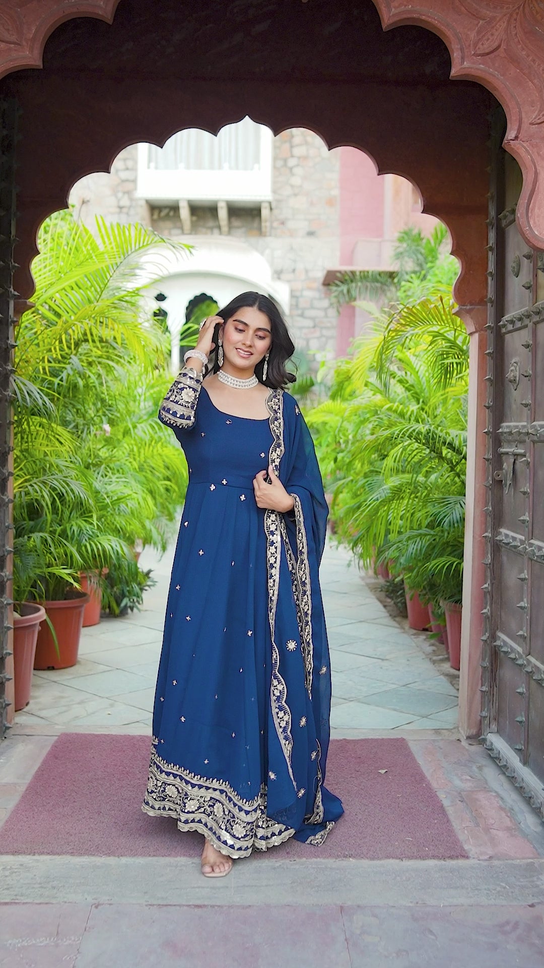 "Embroidered Gown with Pant and Dupatta Set | Krushi Life Style