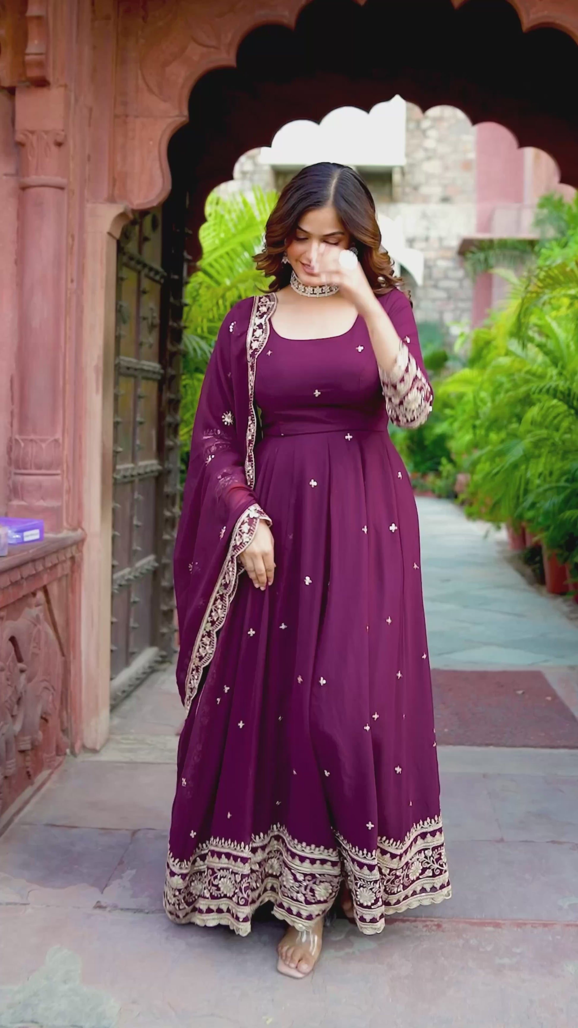 "Embroidered Gown with Pant and Dupatta Set | Krushi Life Style
