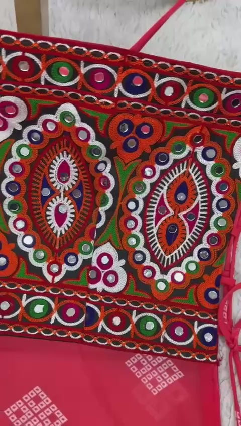 " Gerba Style Red Bandhani Mirror Work Crop Top – Traditional Chic | Krushi Life Style"