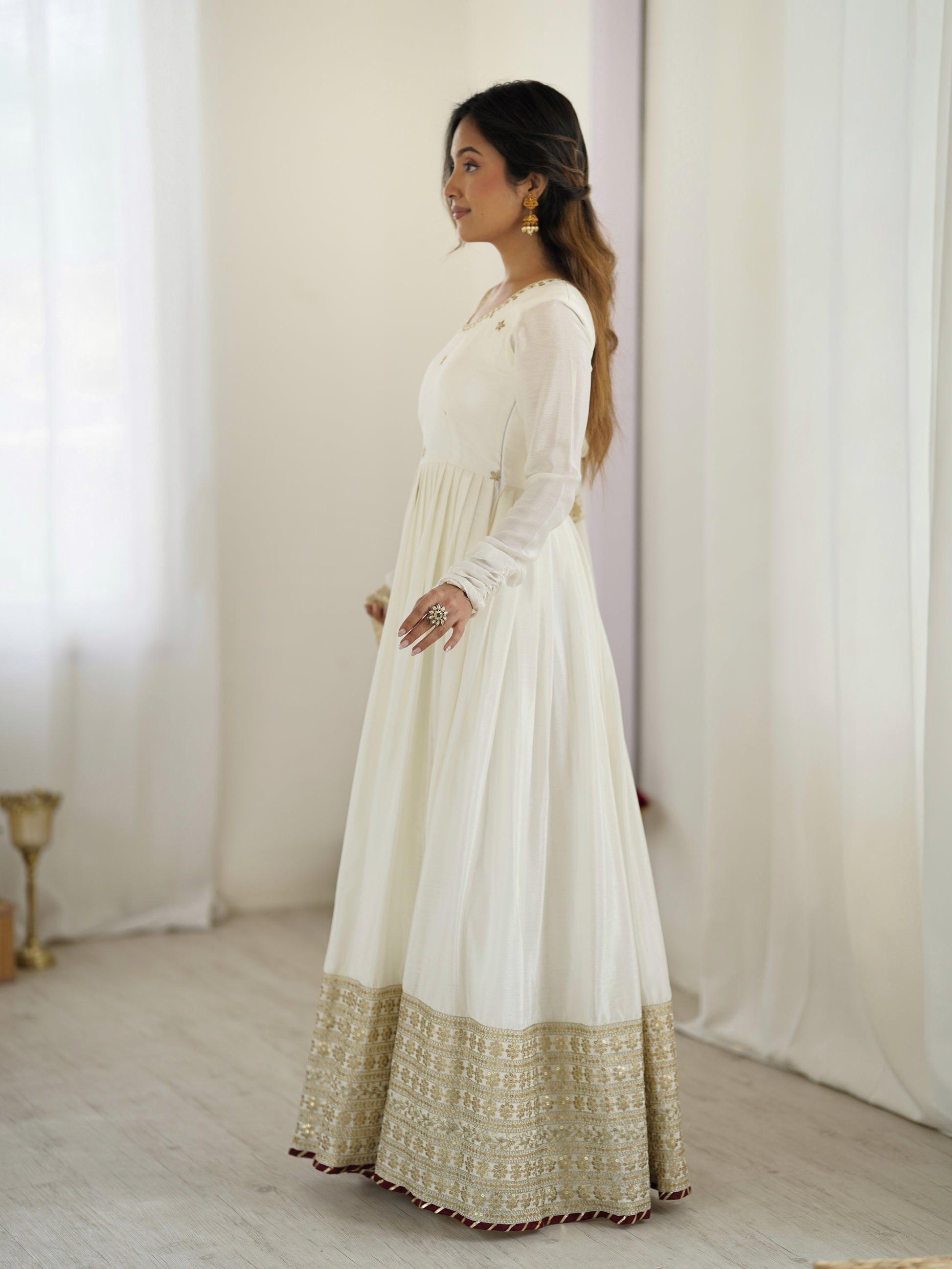"Elegant Duo: Traditional Anarkali Dresses in Ivory and Black | KRUSHI LIFE STYLR