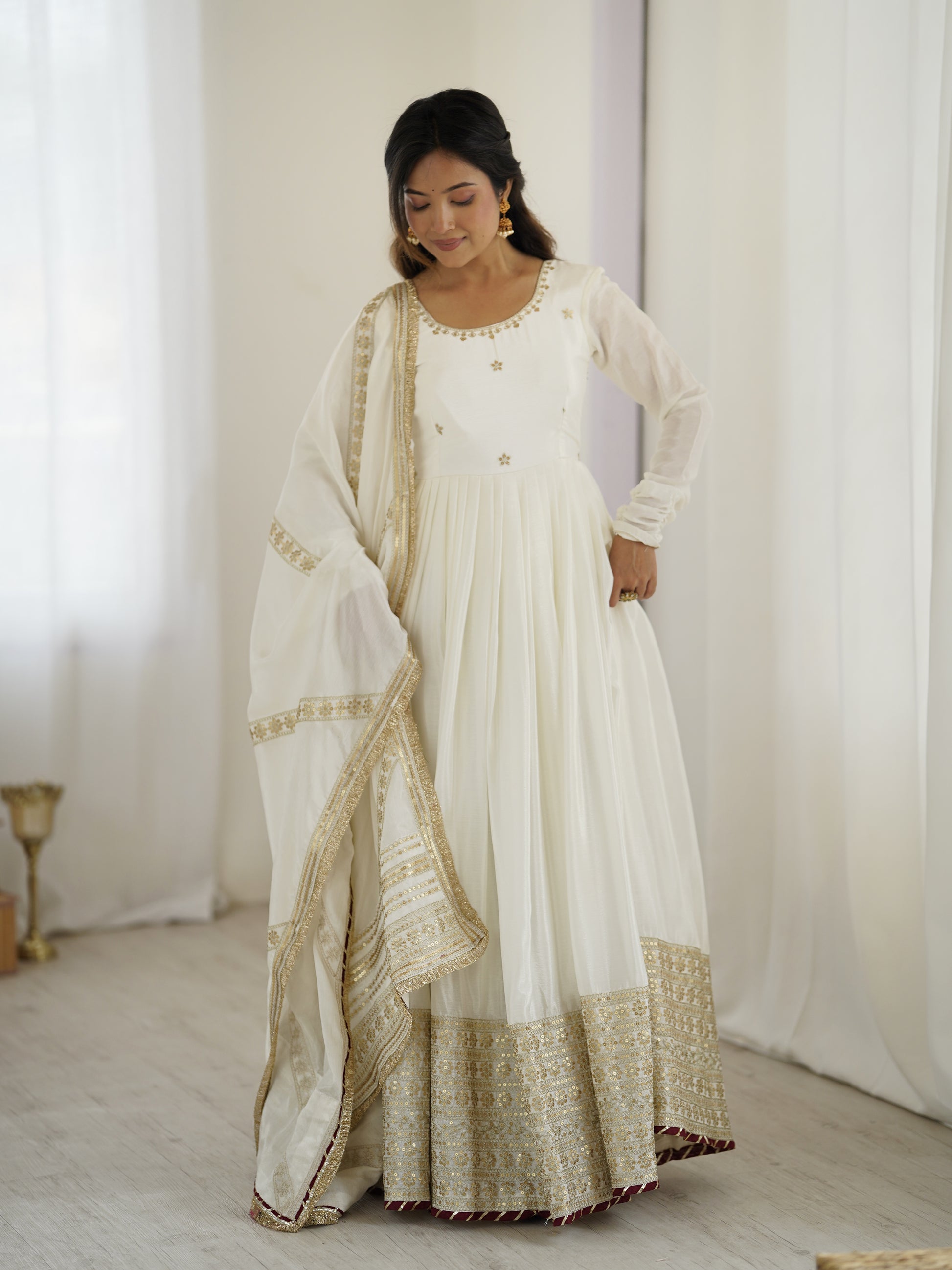 "Elegant Duo: Traditional Anarkali Dresses in Ivory and Black | KRUSHI LIFE STYLR