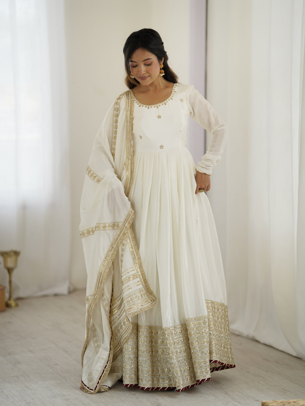 "Elegant Duo: Traditional Anarkali Dresses in Ivory and Black | KRUSHI LIFE STYLR