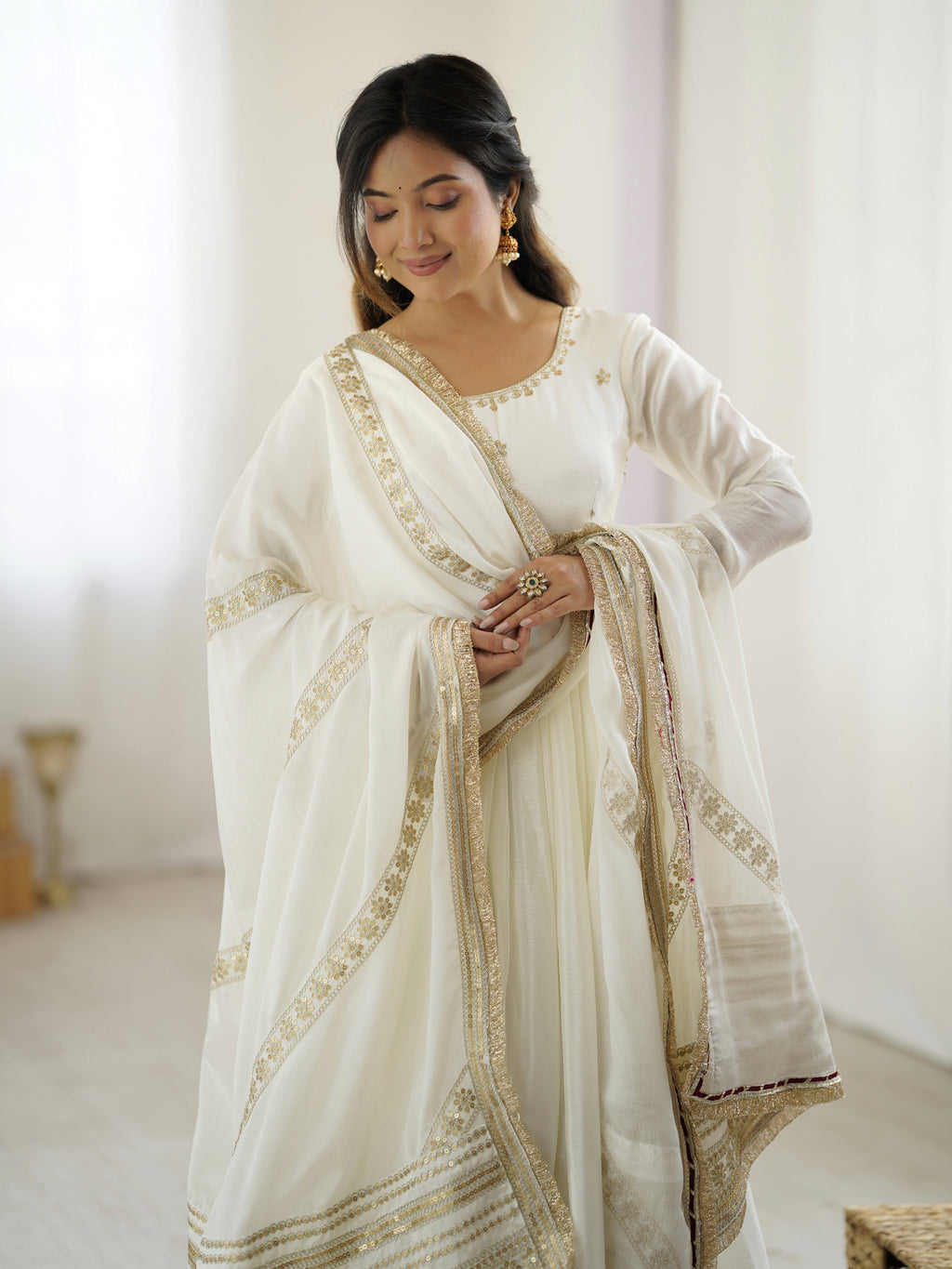 "Elegant Duo: Traditional Anarkali Dresses in Ivory and Black | KRUSHI LIFE STYLR