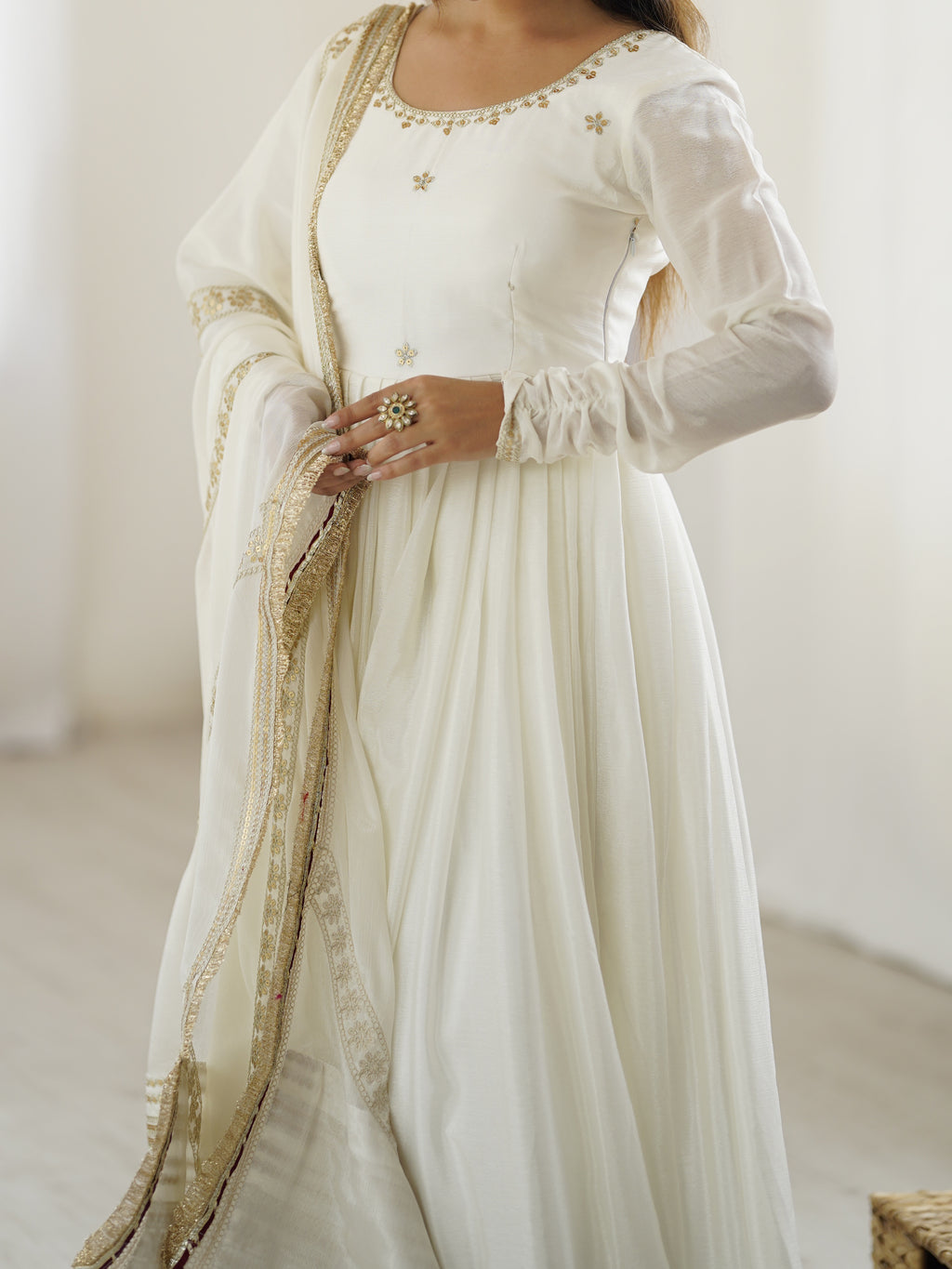 "Elegant Duo: Traditional Anarkali Dresses in Ivory and Black | KRUSHI LIFE STYLR