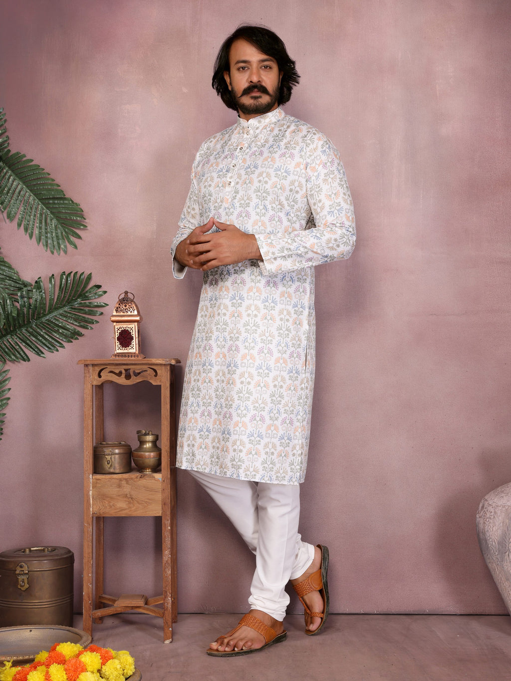 "Pastel Floral Printed Off-White Kurta | Krushi Life Style"