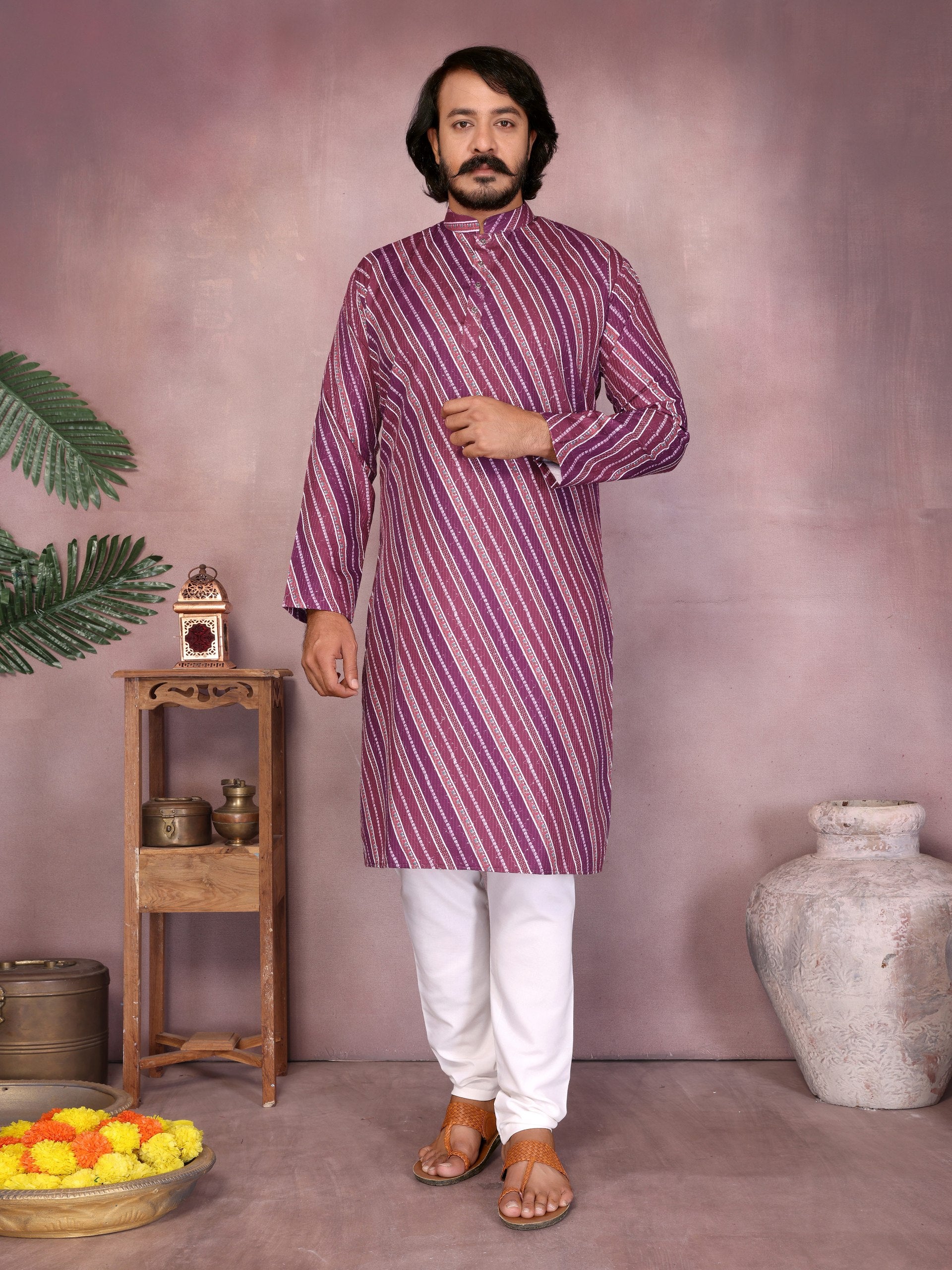 "Graceful Floral Print Kurta in Cream Base | Krushi Life Style "