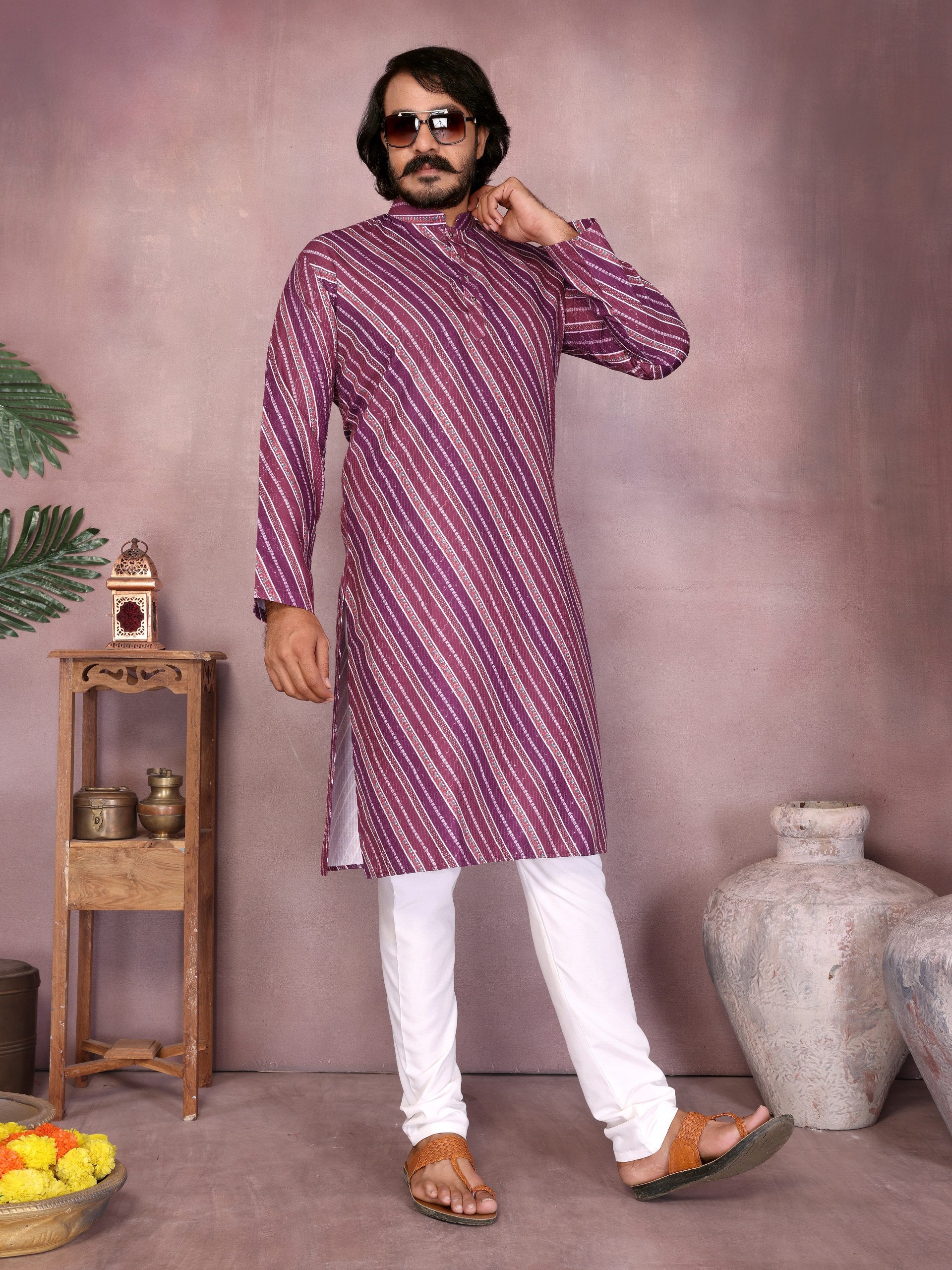 "Graceful Floral Print Kurta in Cream Base | Krushi Life Style "