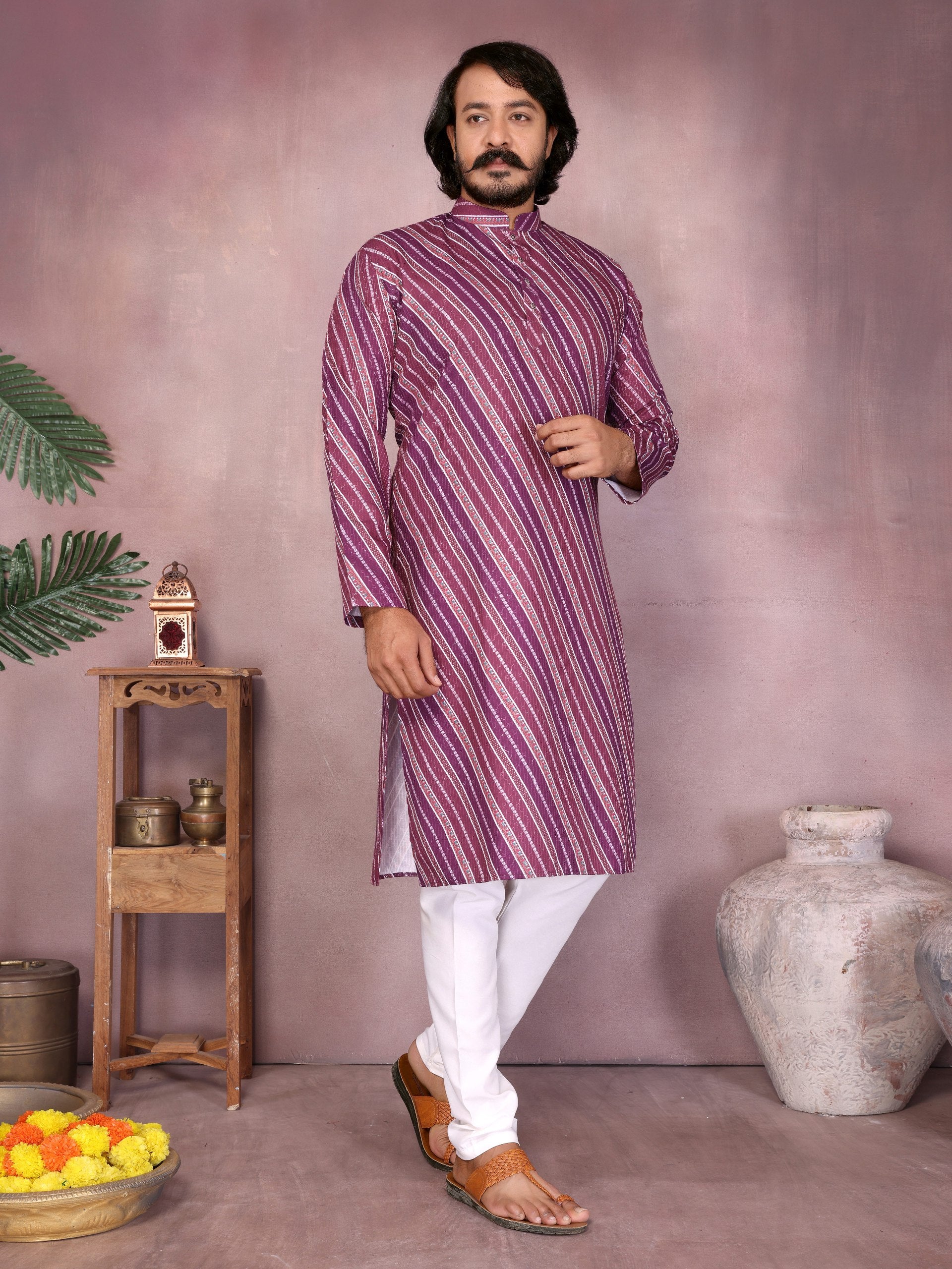 "Graceful Floral Print Kurta in Cream Base | Krushi Life Style "