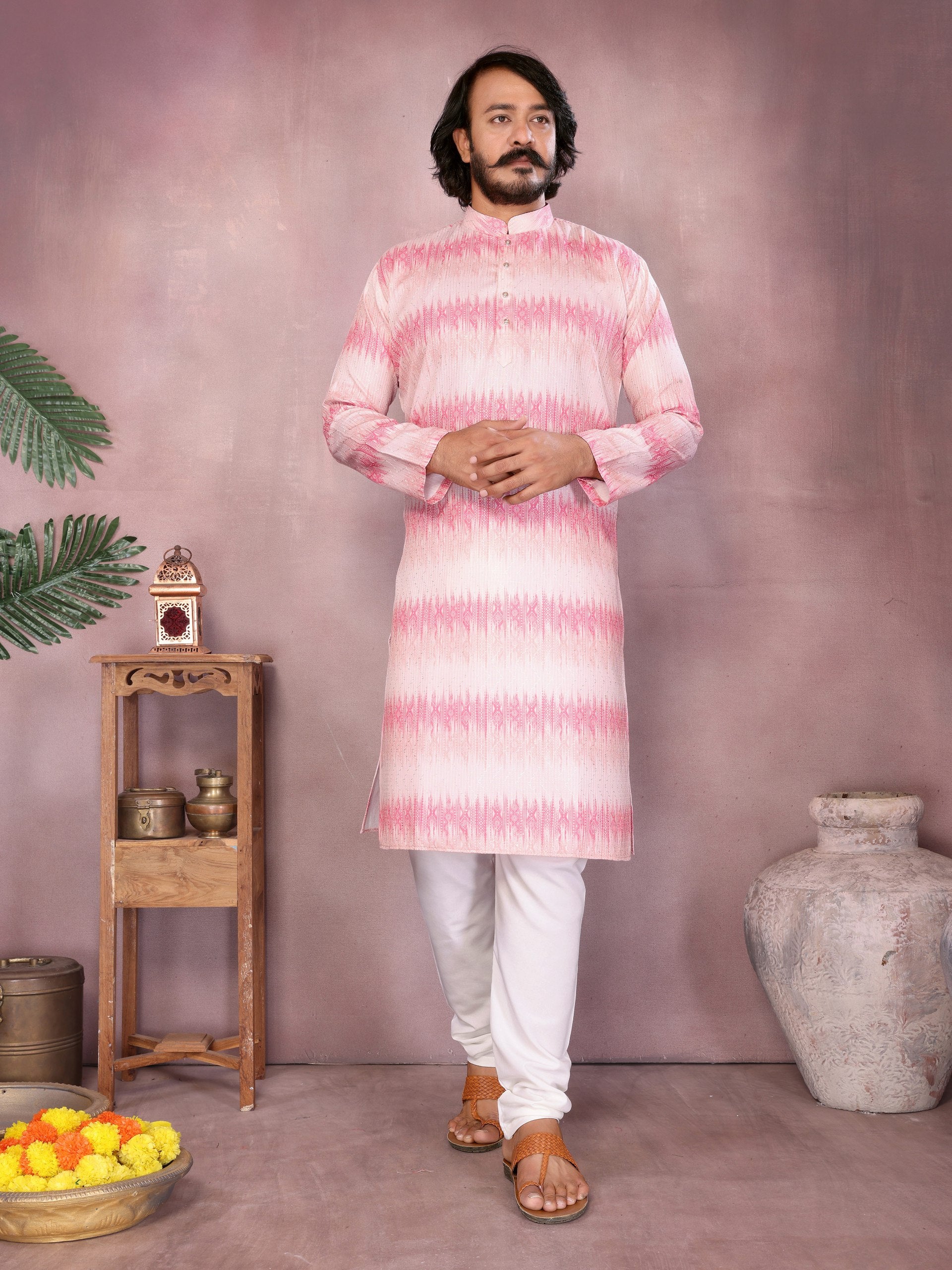 "Men's Soft Pink Festive Kurta | Krushi Life Style "