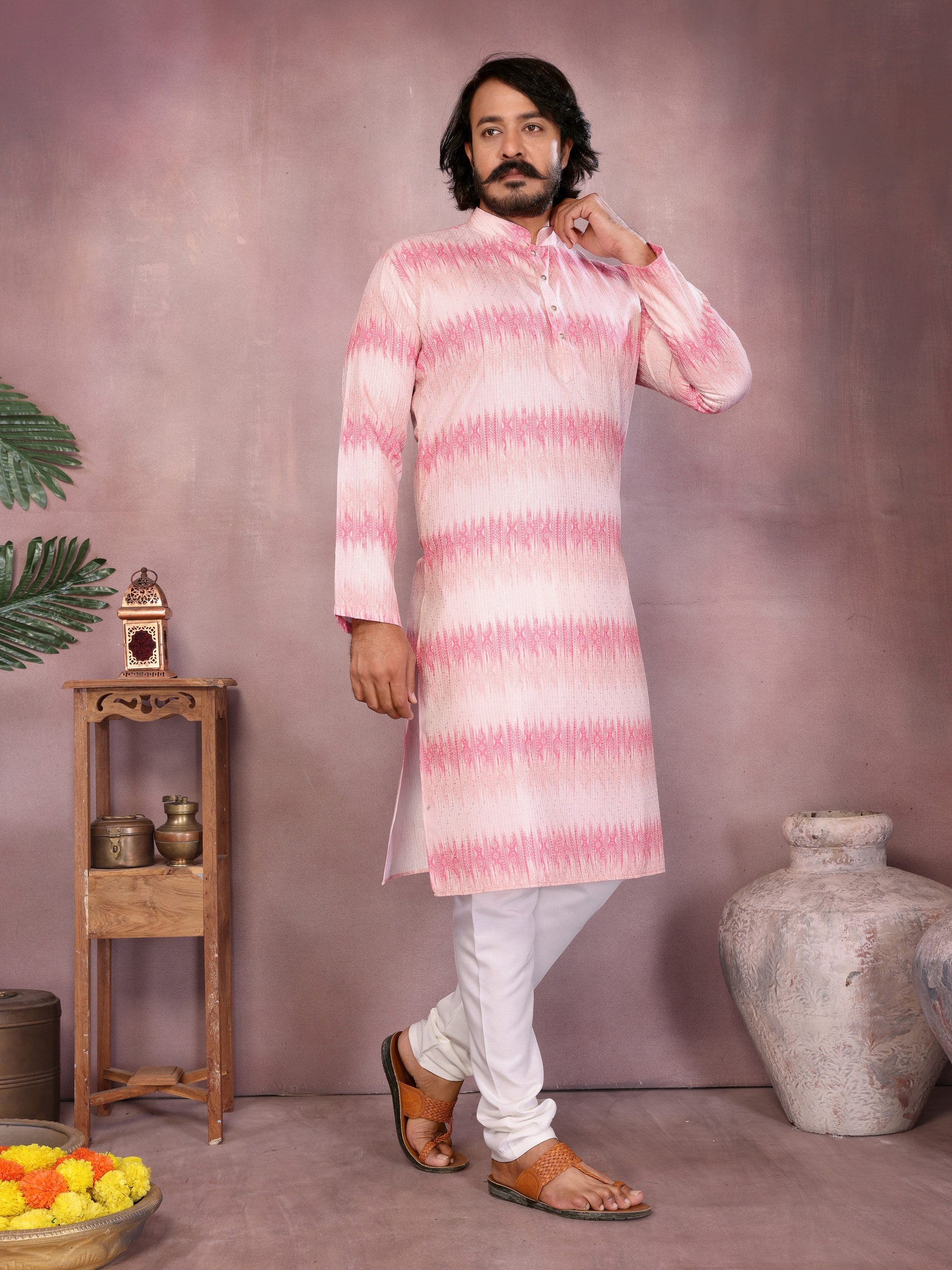 "Men's Soft Pink Festive Kurta | Krushi Life Style "