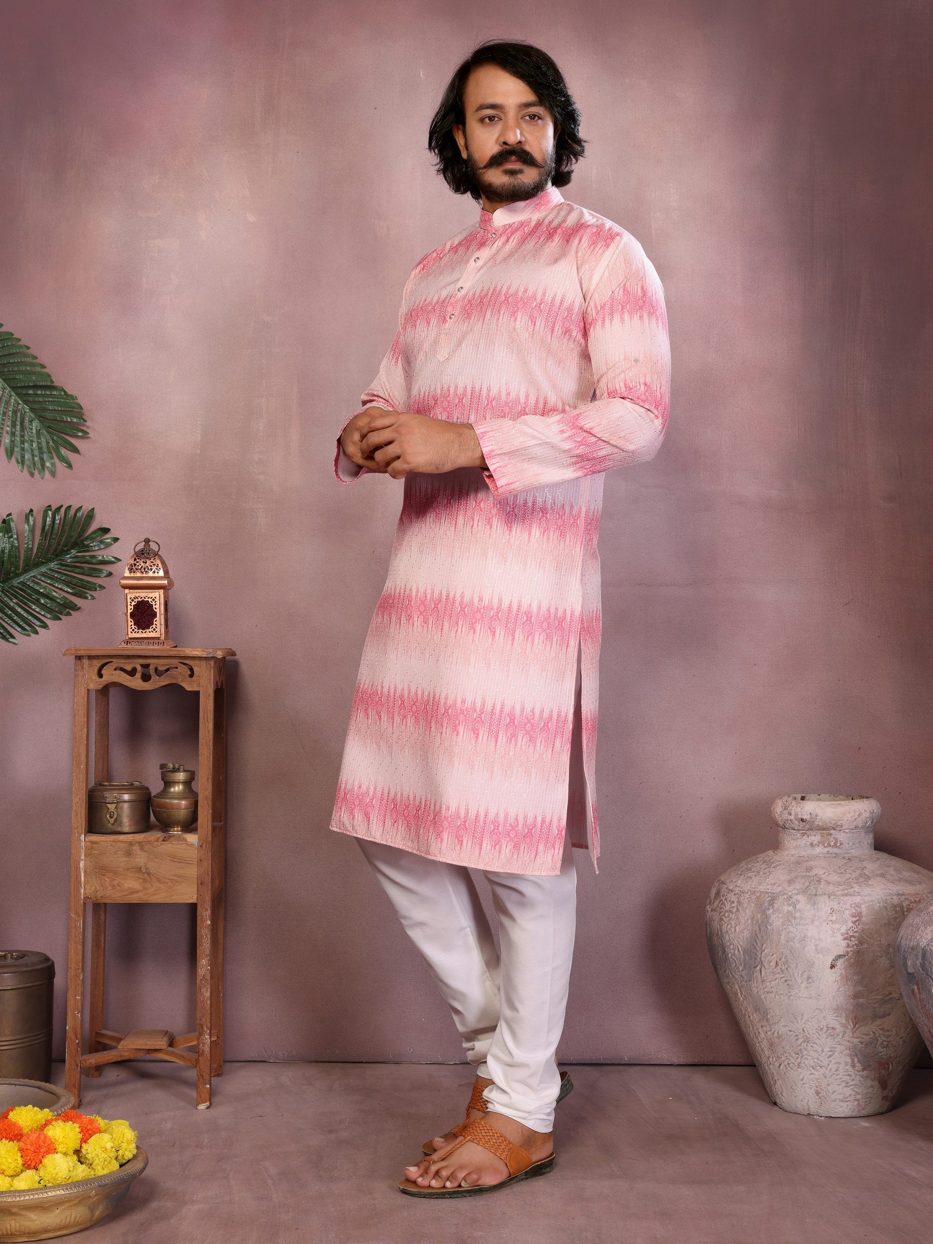 "Men's Soft Pink Festive Kurta | Krushi Life Style "
