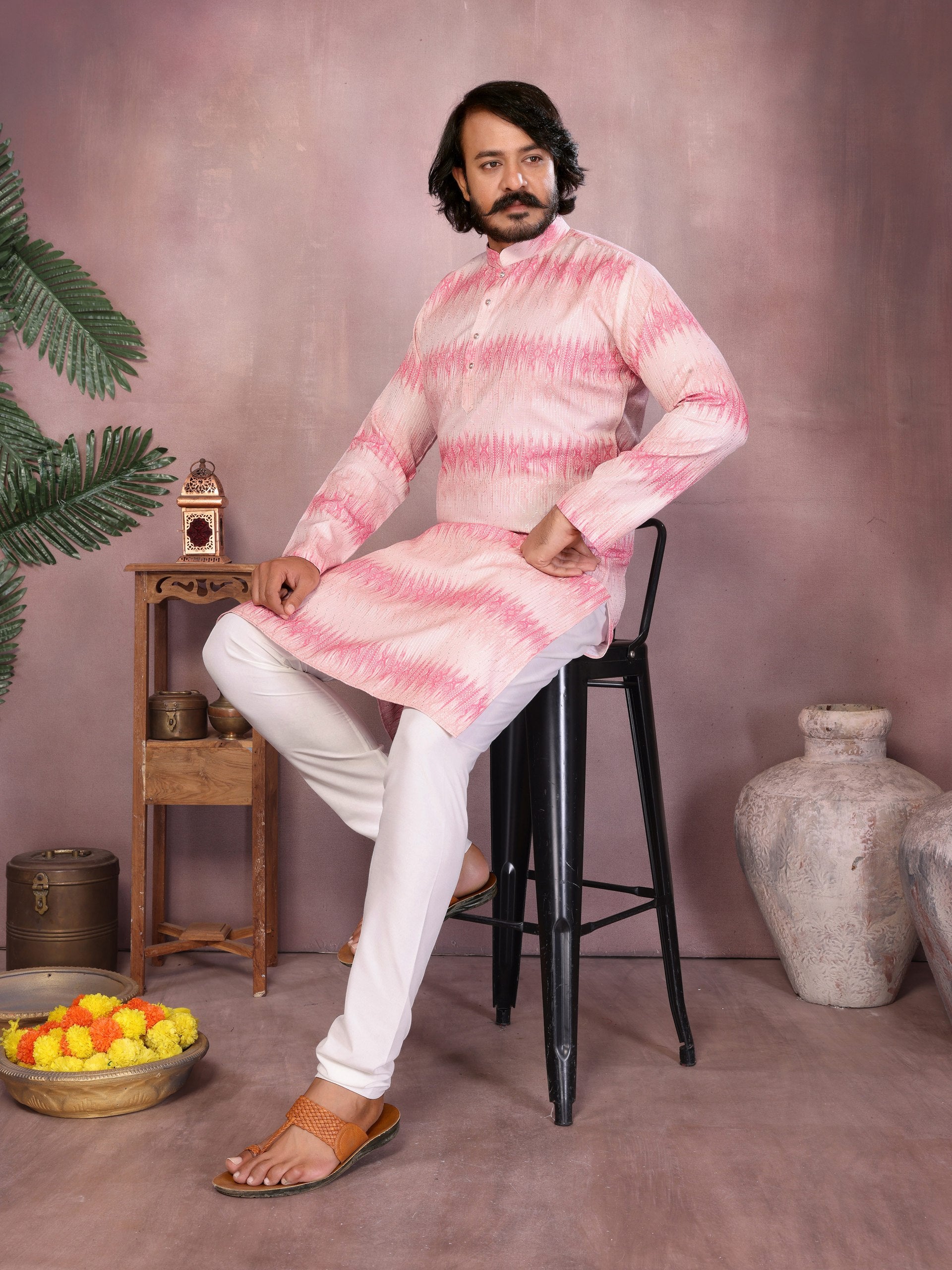 "Men's Soft Pink Festive Kurta | Krushi Life Style "