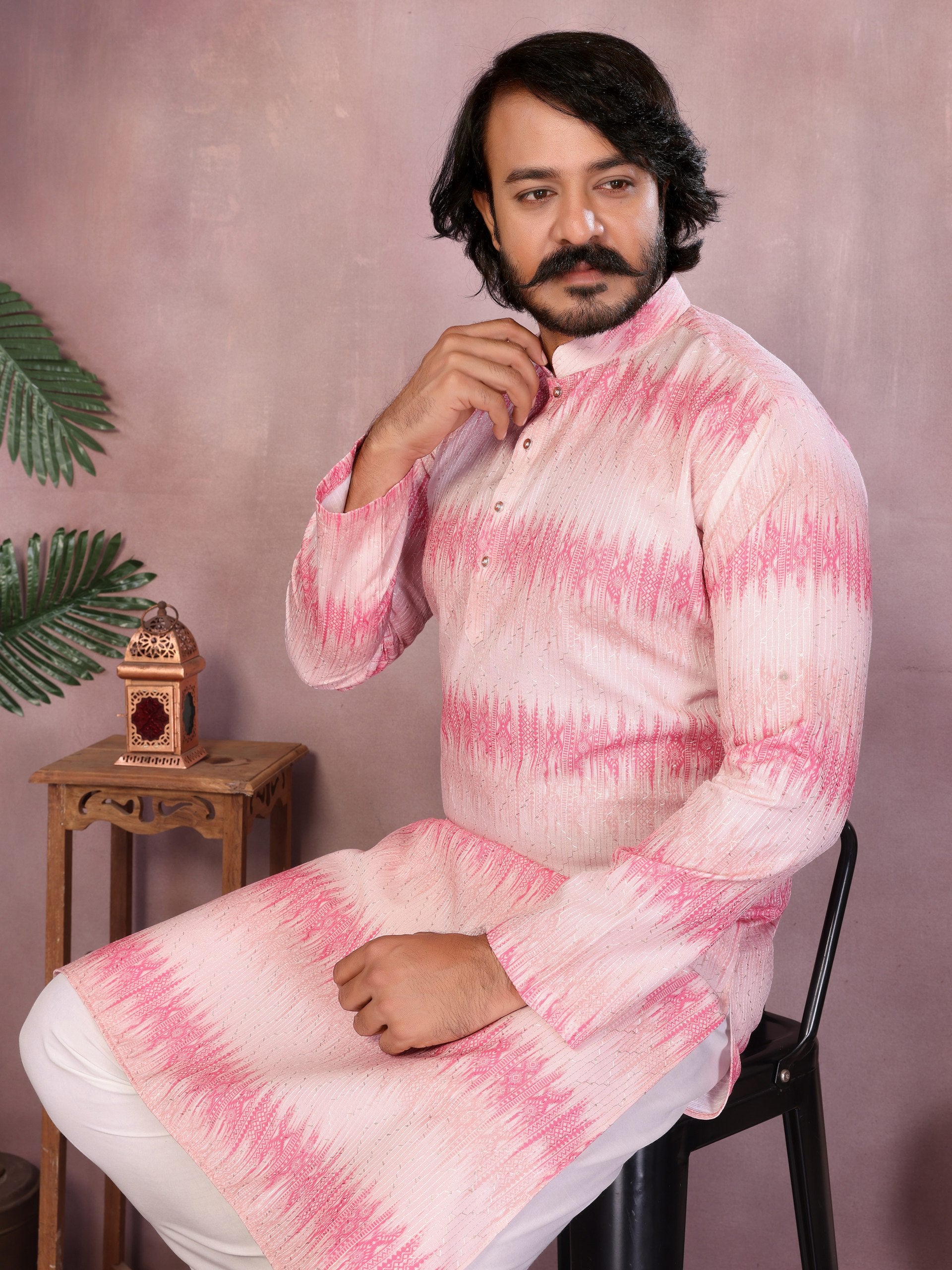 "Men's Soft Pink Festive Kurta | Krushi Life Style "