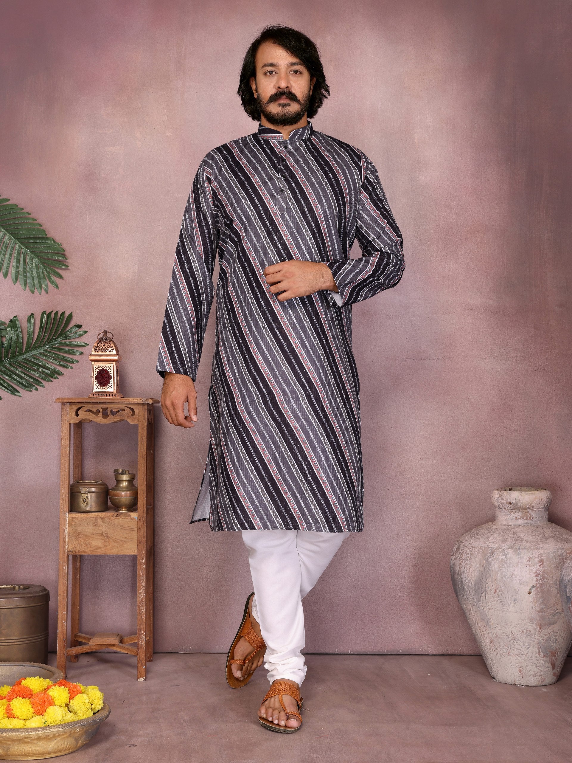 "Men’s Stylish Festive Kurta – Black Edition | Krushi Life Style"