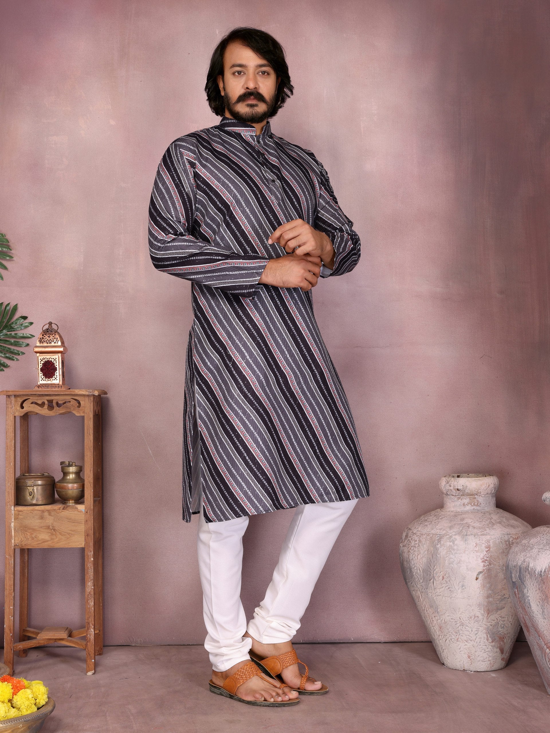 "Men’s Stylish Festive Kurta – Black Edition | Krushi Life Style"