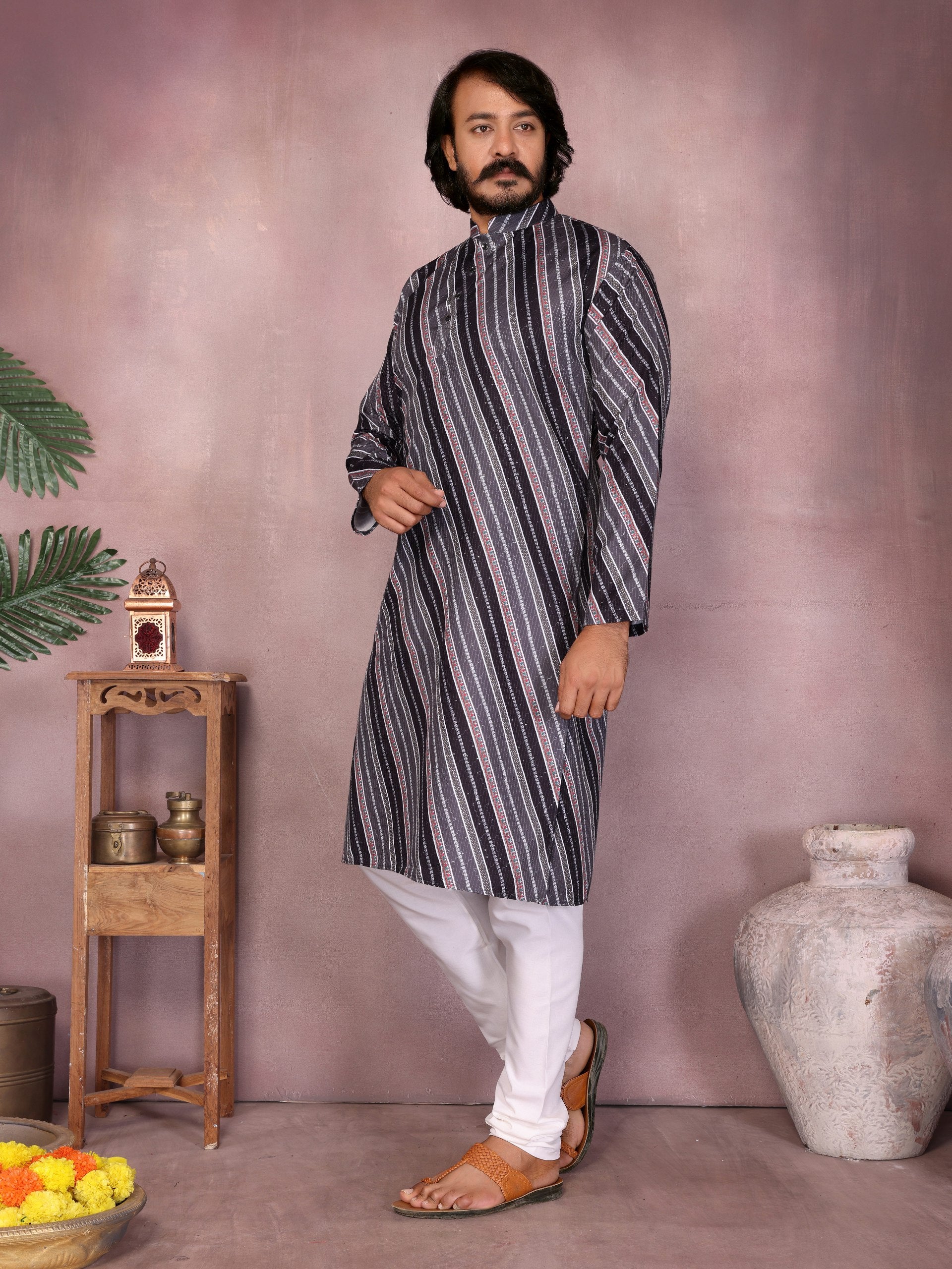 "Men’s Stylish Festive Kurta – Black Edition | Krushi Life Style"