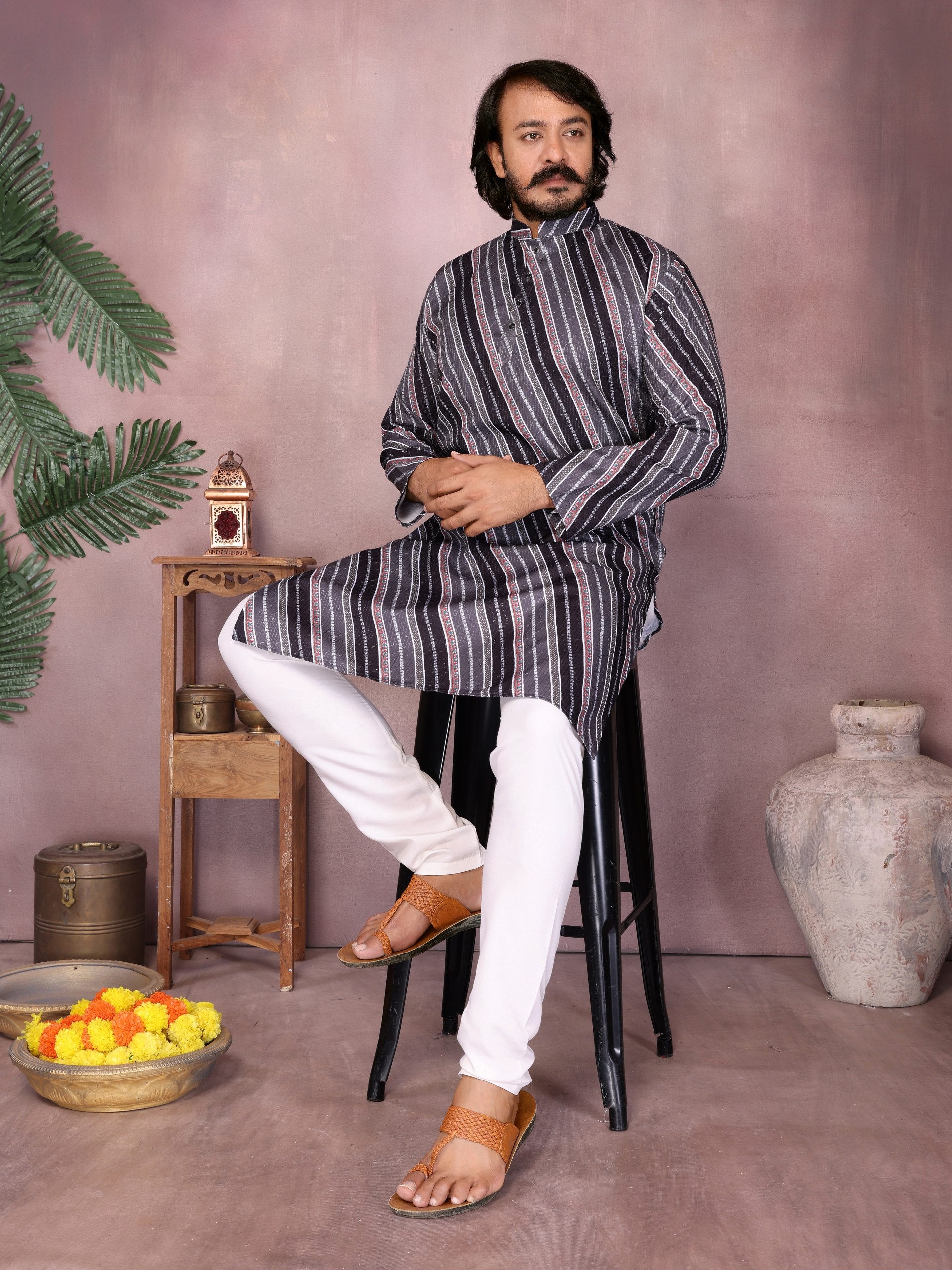 "Men’s Stylish Festive Kurta – Black Edition | Krushi Life Style"