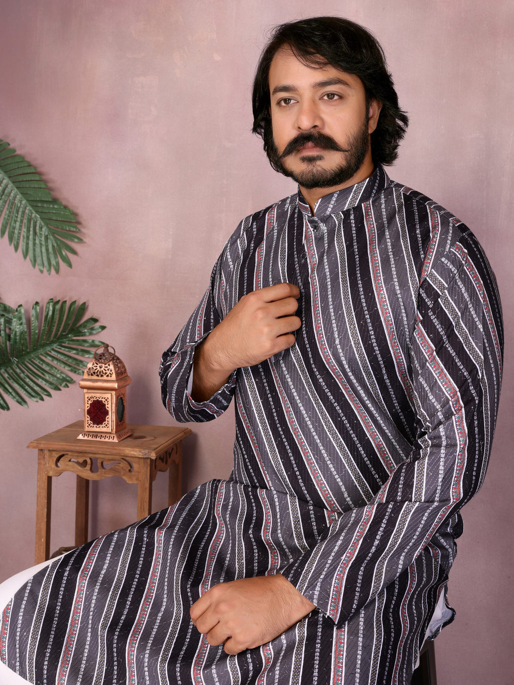 "Men’s Stylish Festive Kurta – Black Edition | Krushi Life Style"