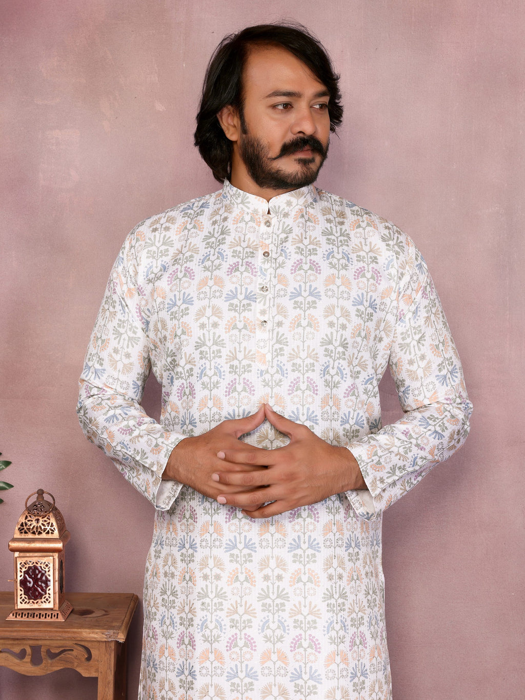"Pastel Floral Printed Off-White Kurta | Krushi Life Style"