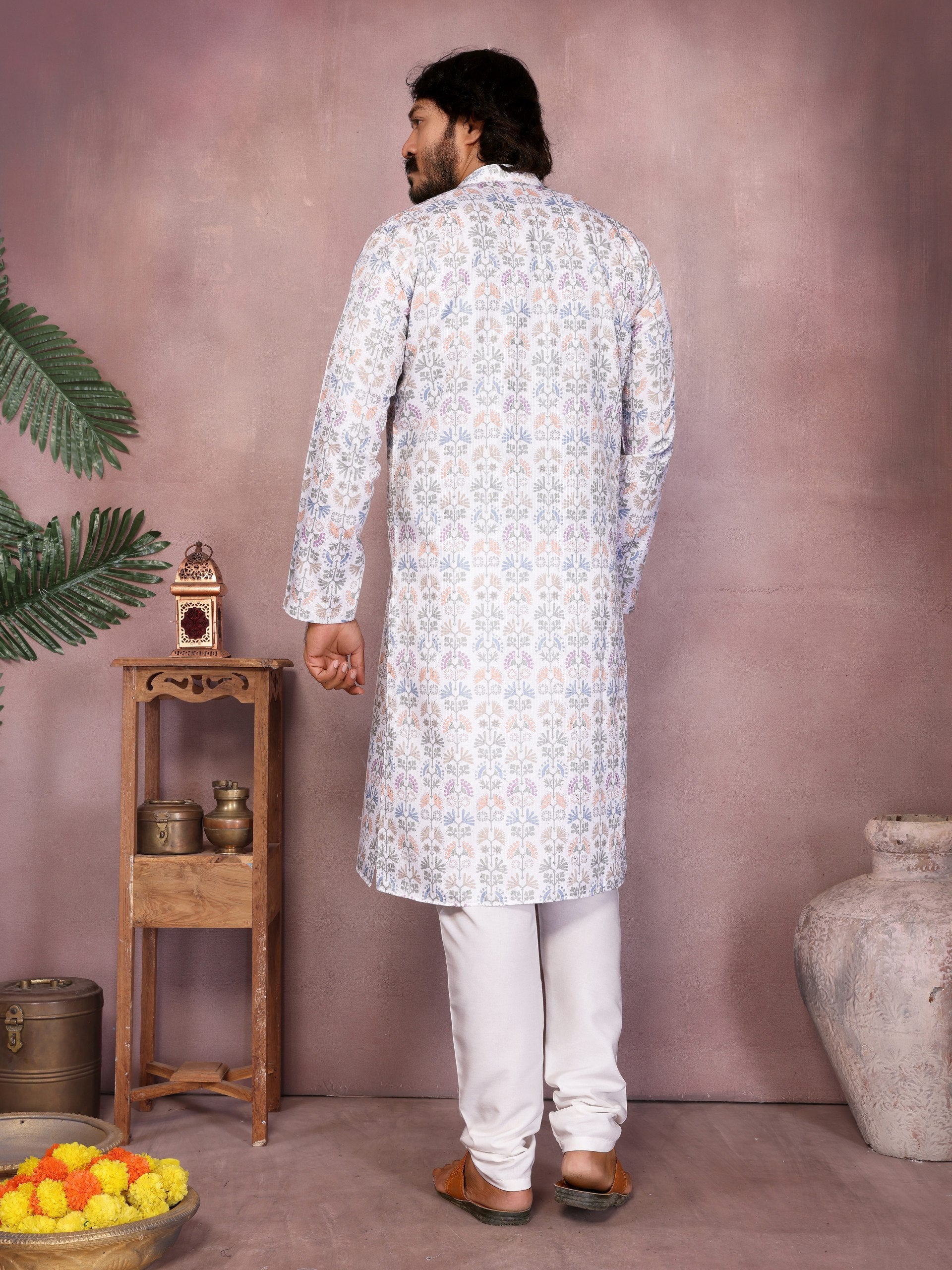 "Pastel Floral Printed Off-White Kurta | Krushi Life Style"