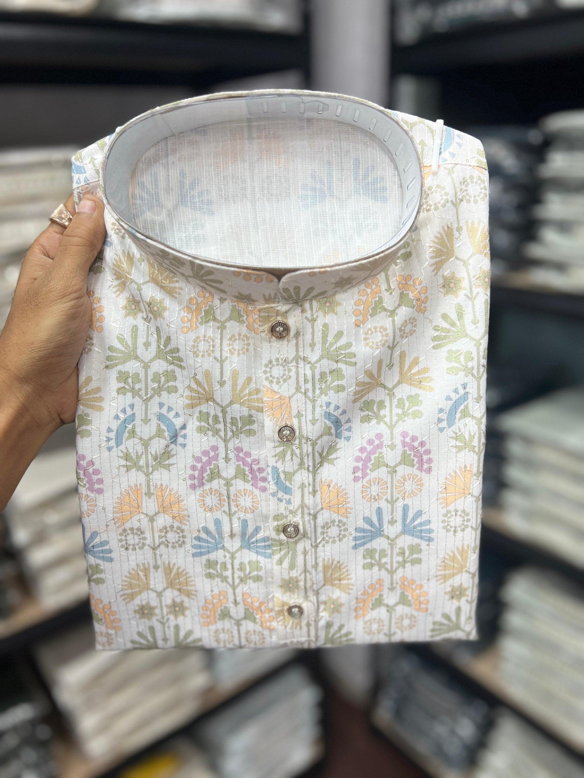 "Pastel Floral Printed Off-White Kurta | Krushi Life Style"