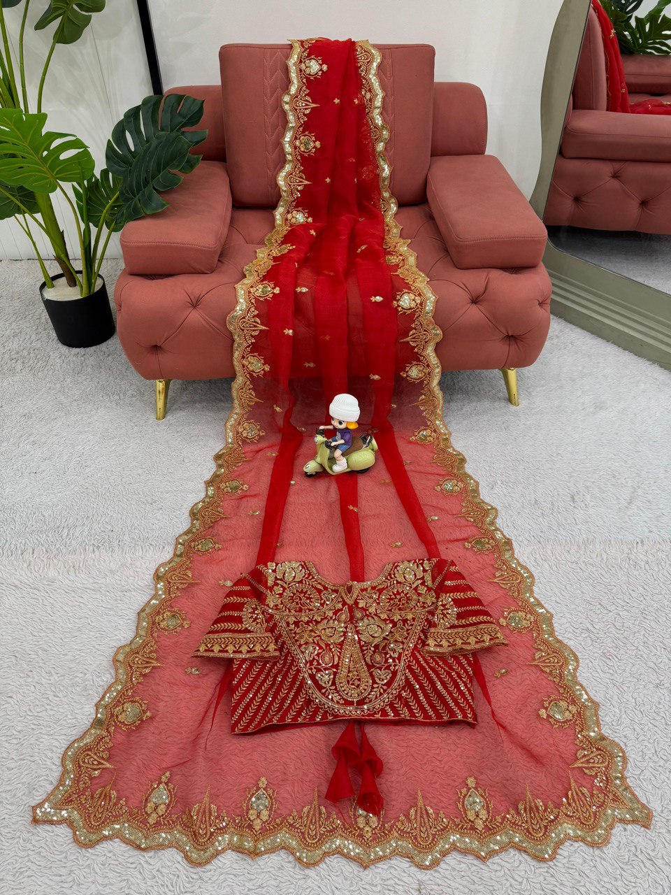 "Red Net Saree with Royal Gold Embroidery | Krushi Life Stylr"