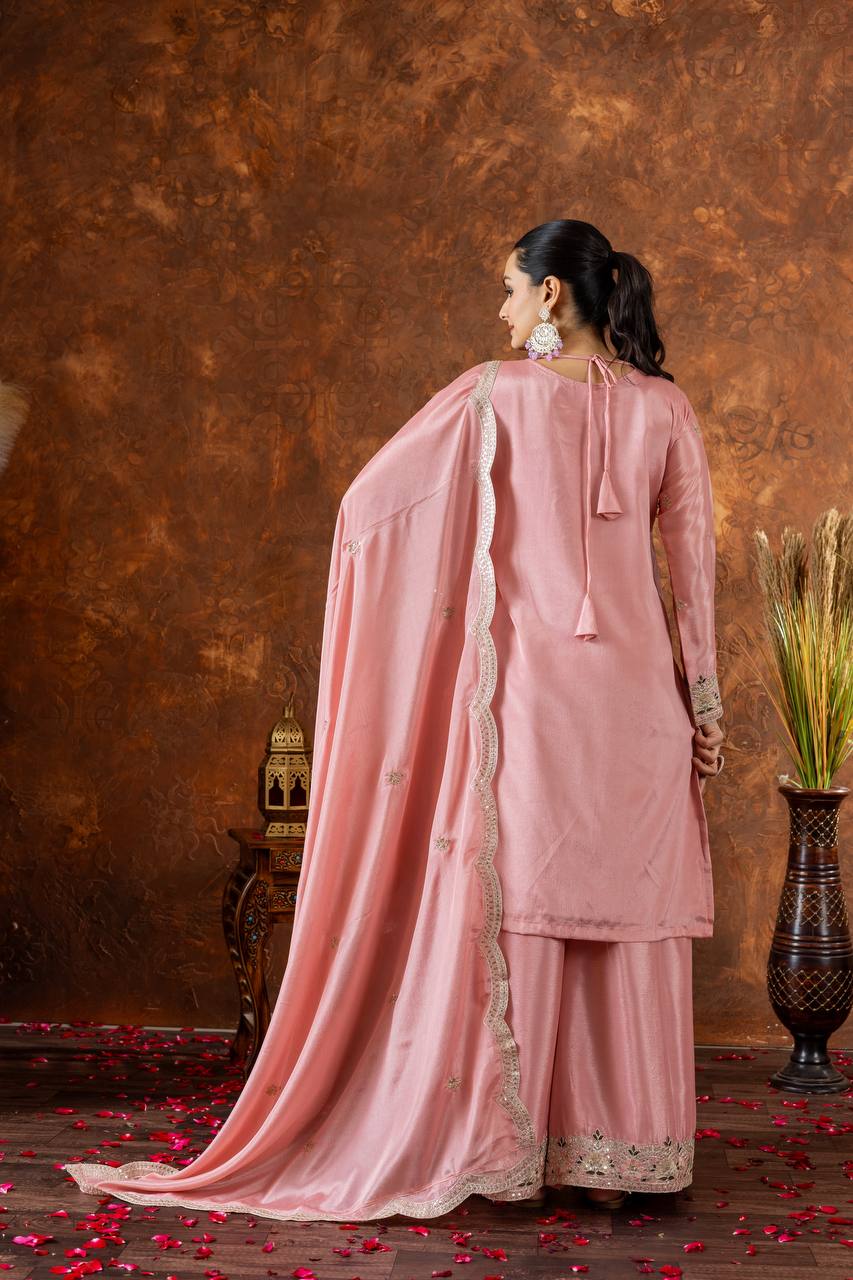 "Royal Radiance: Embroidered Sharara Suit Collection in Lavender, Lime & Blush | Krushi Life Style "