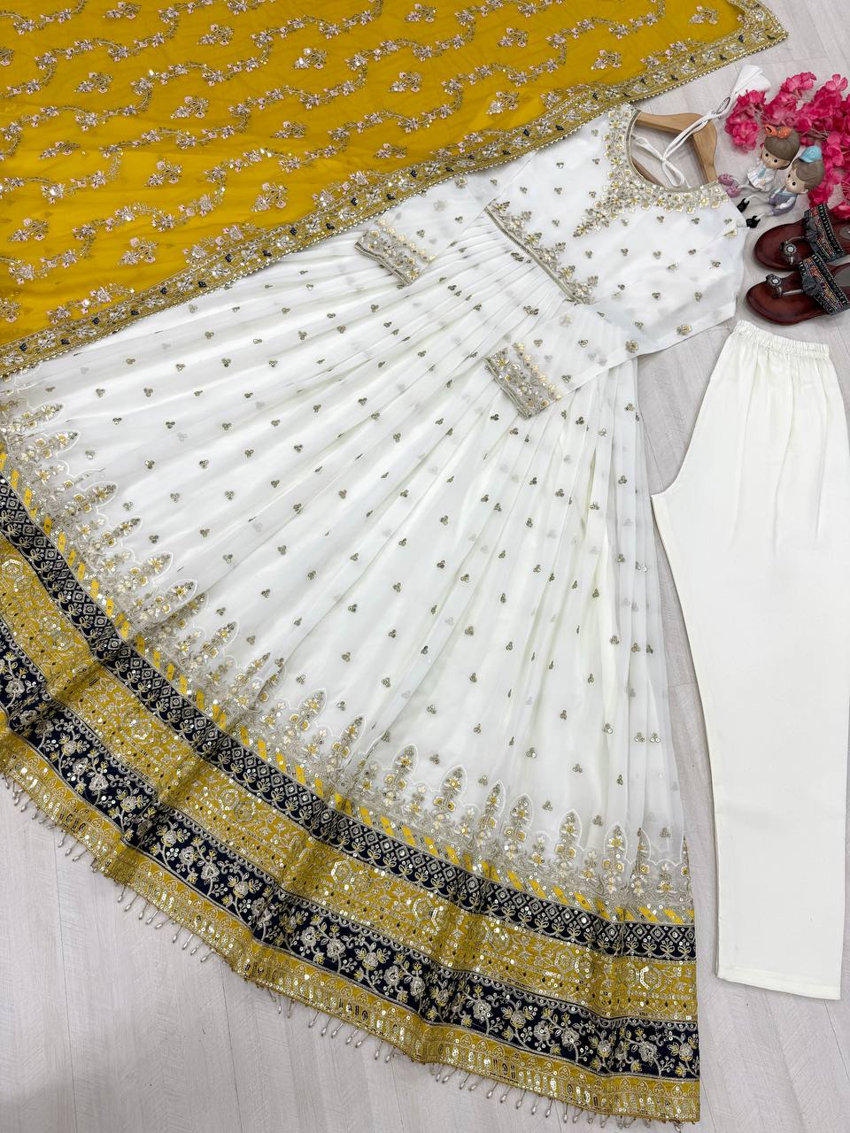 "Classic White Anarkali with Rich Dupatta Contrast | Krushi Life Style"