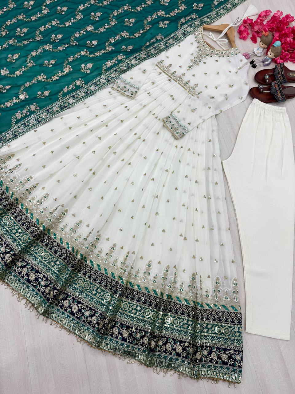 "Classic White Anarkali with Rich Dupatta Contrast | Krushi Life Style"