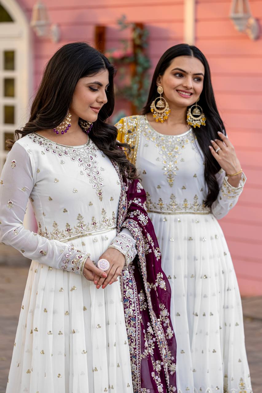 "Classic White Anarkali with Rich Dupatta Contrast | Krushi Life Style"