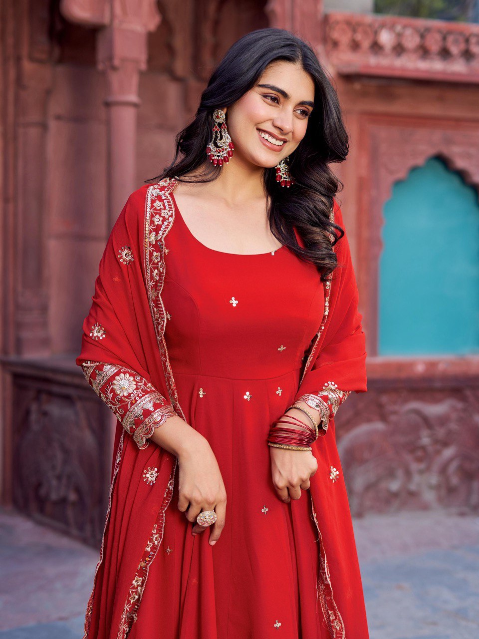 "Embroidered Gown with Pant and Dupatta Set | Krushi Life Style
