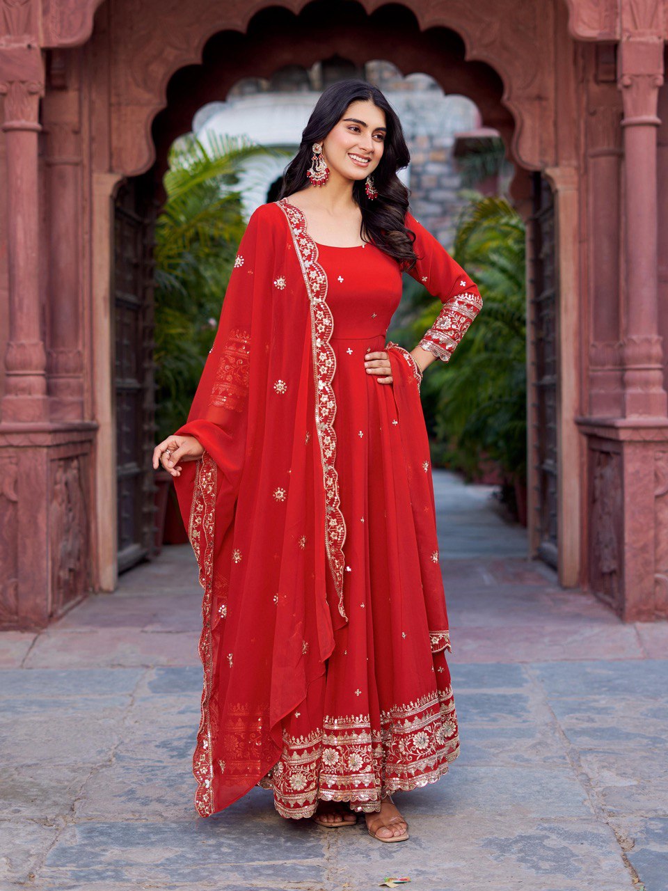 "Embroidered Gown with Pant and Dupatta Set | Krushi Life Style