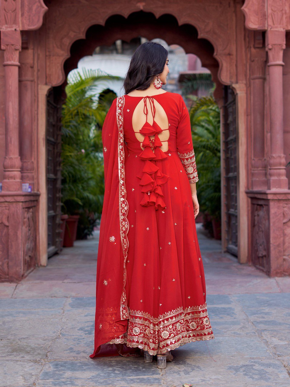 "Embroidered Gown with Pant and Dupatta Set | Krushi Life Style