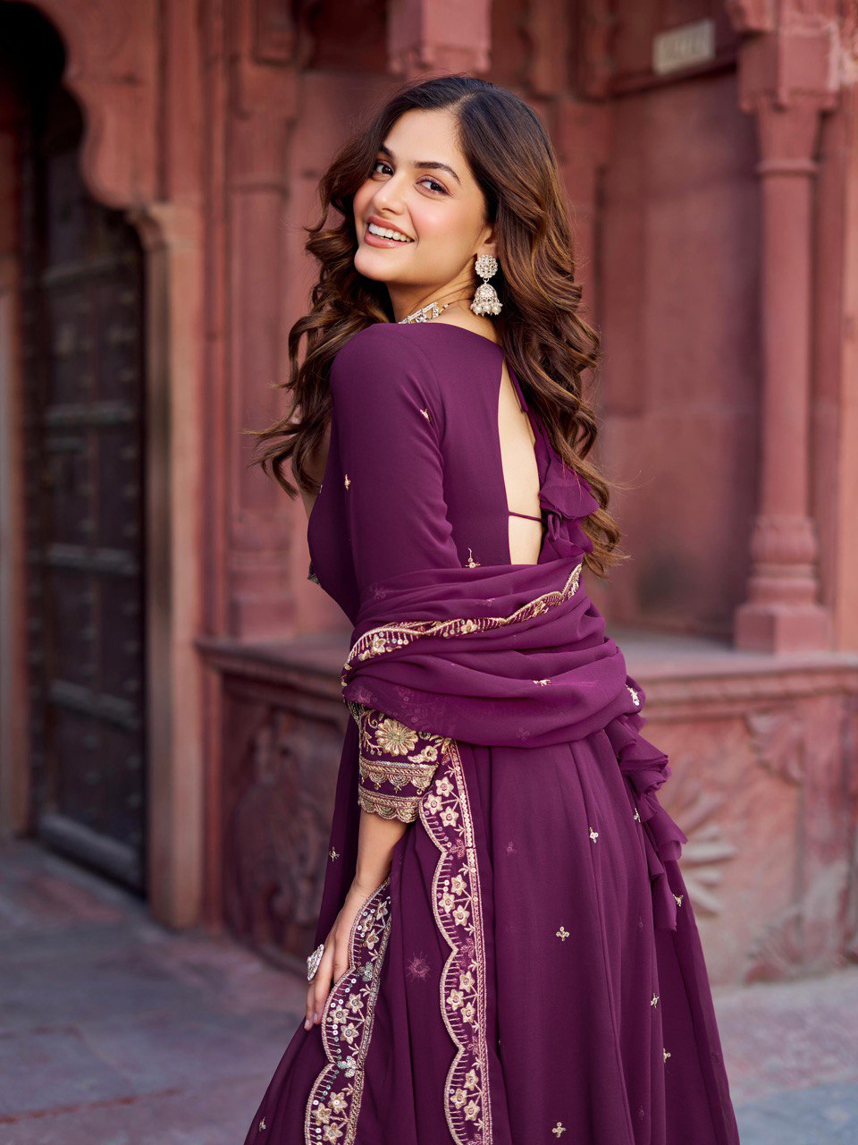 "Embroidered Gown with Pant and Dupatta Set | Krushi Life Style