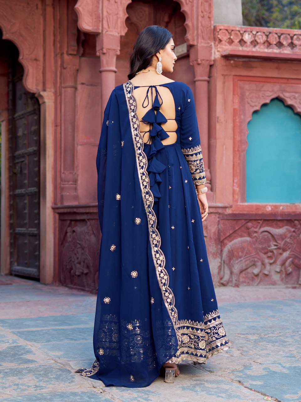 "Embroidered Gown with Pant and Dupatta Set | Krushi Life Style