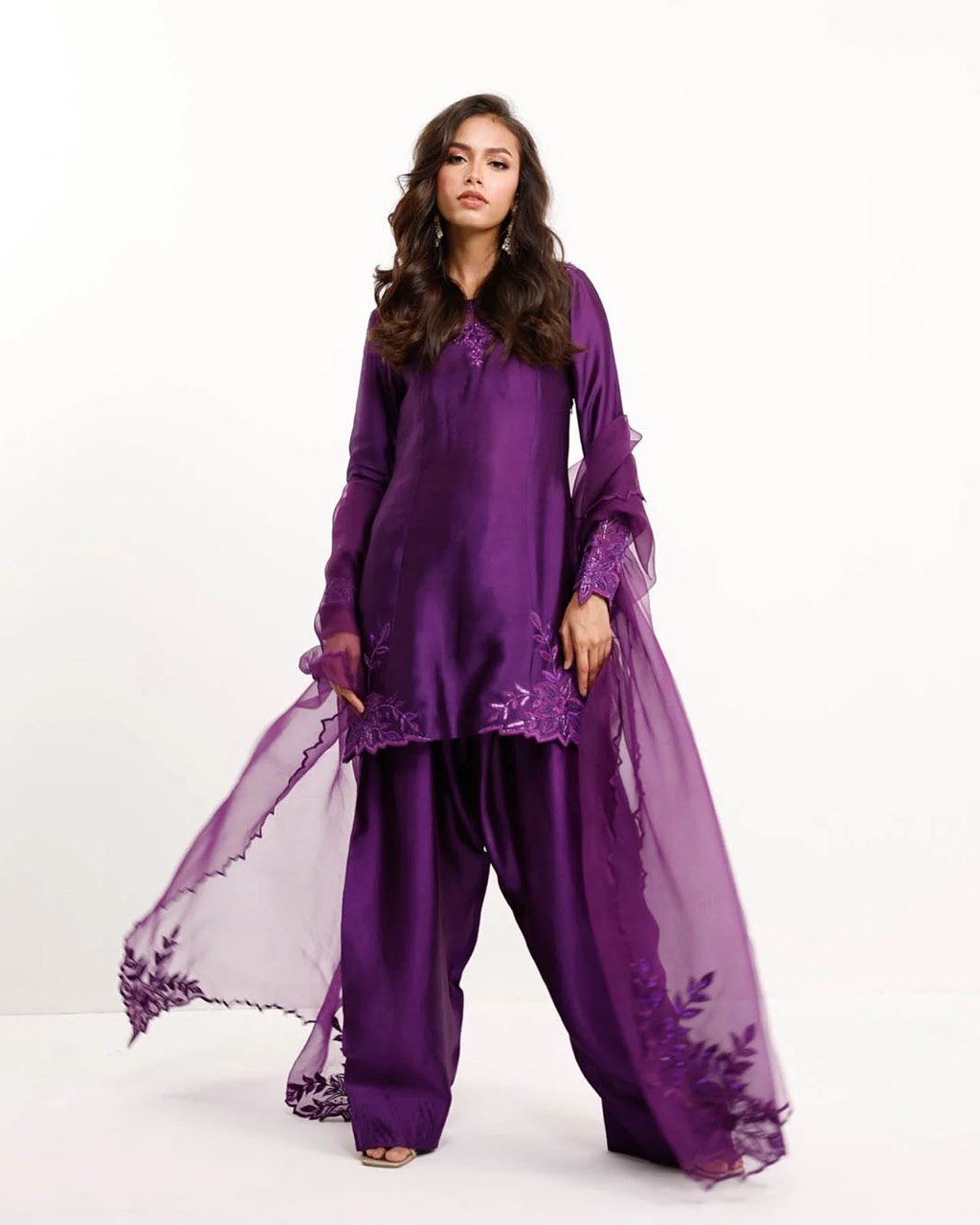 "Silken Shine – Purple Embroidered Suit Set | Krushi Life Style "
